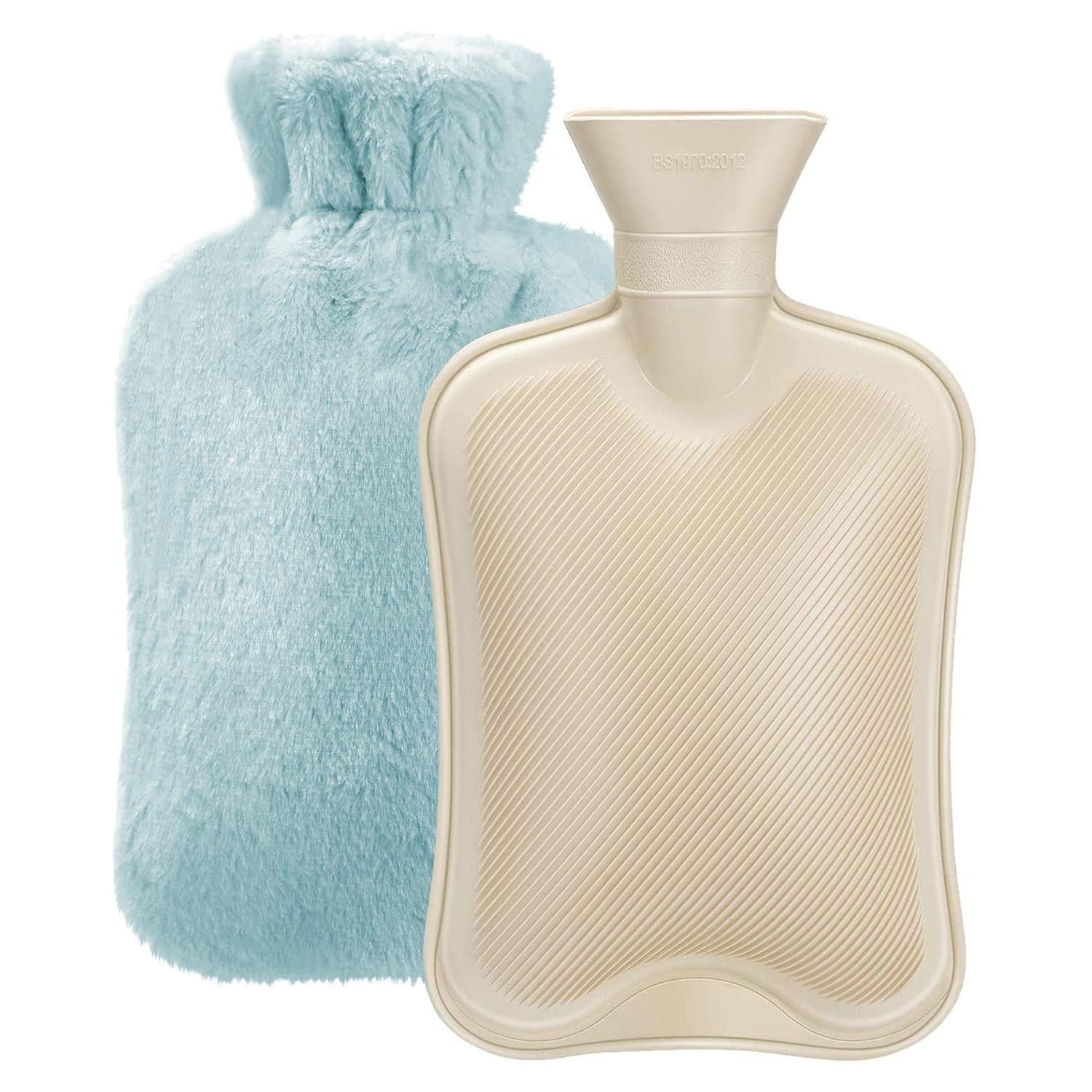 ELECDON Hot Water Bottle with Soft Fleece Cover, 2L Classic Hot Water Bag for Cold & Hot Therapy, Pain Relief, Back, Neck, Period Cramps, Relieve Stress, Hot Cold Pack and Feet Warmer (Blue)