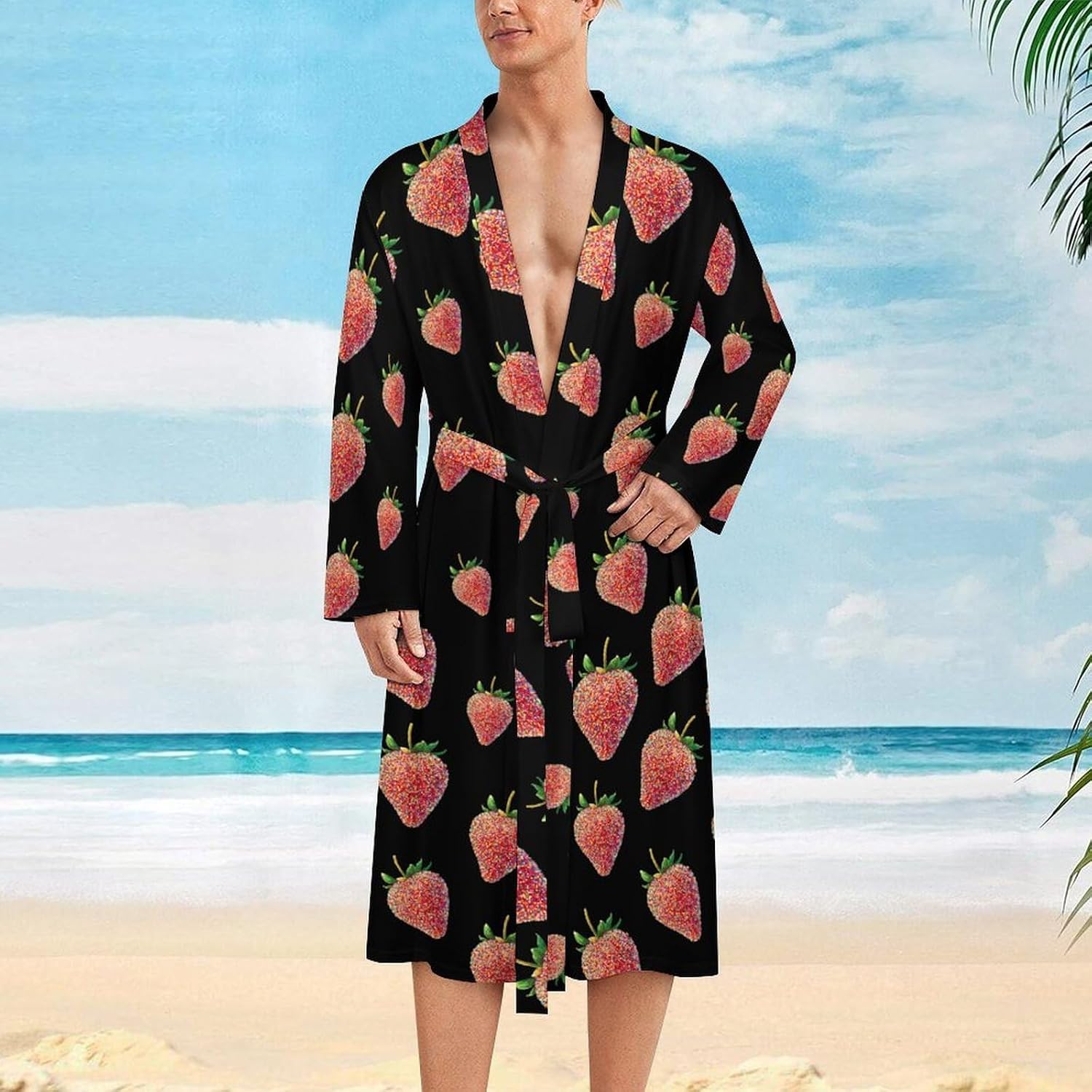 Strawberry Colorful Sprink Mens Robe Long Bathrobe for Women Bath Robes Lightweight Soft Printed Sleepwear