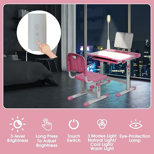 Miniatura 7 de BELANITAS Juego de escritorio y silla para niños de 5 a 8 años, escritorio de escritorio inclinable de 40 grados para niños, escritorio de altura