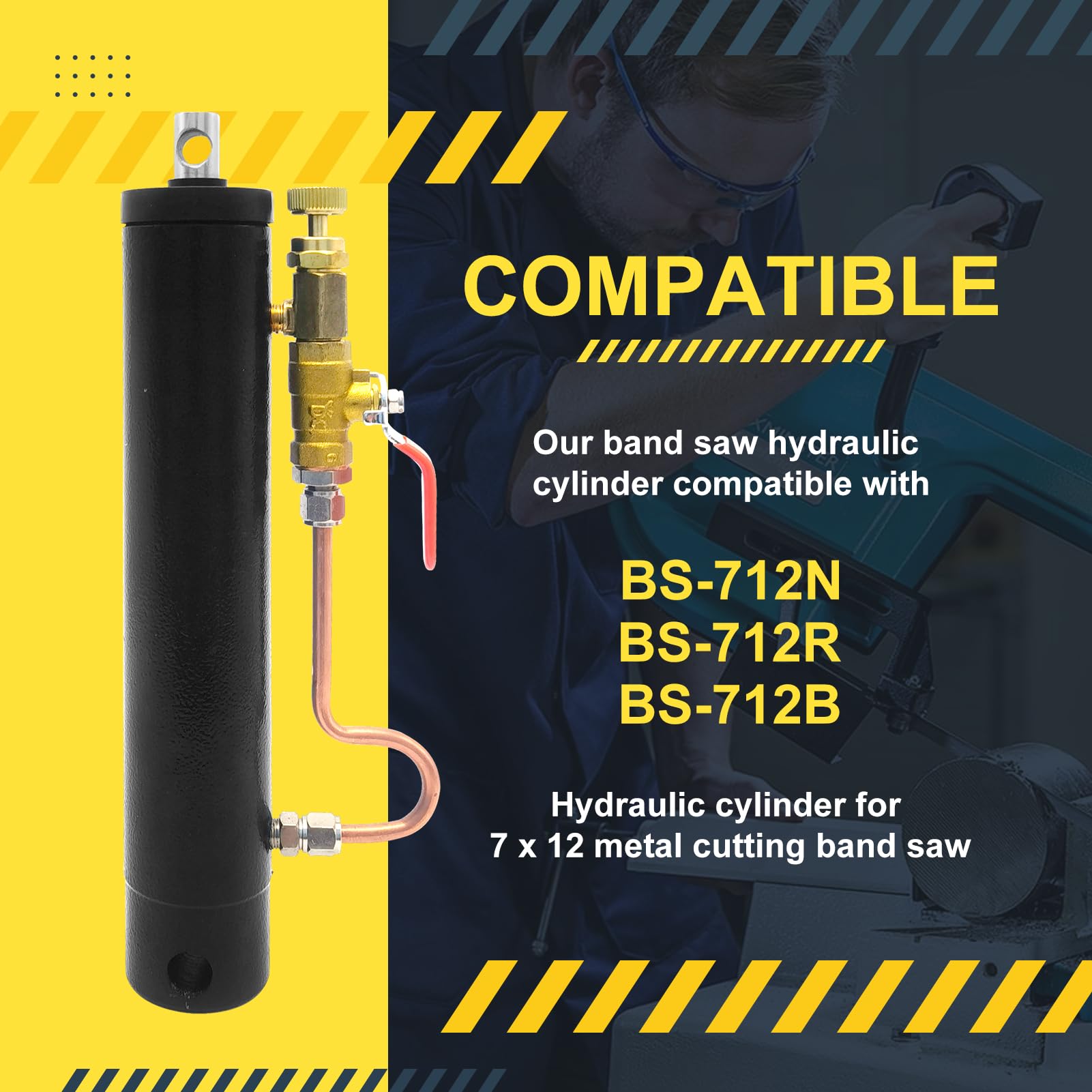 Cilindro hidráulico para sierra de cinta de corte de metal de 7 x 12 pulgadas compatible con BS-712N/BS-712R/BS-712B, cilindro de control hidráulico de alimentación descendente para sierra de cinta de