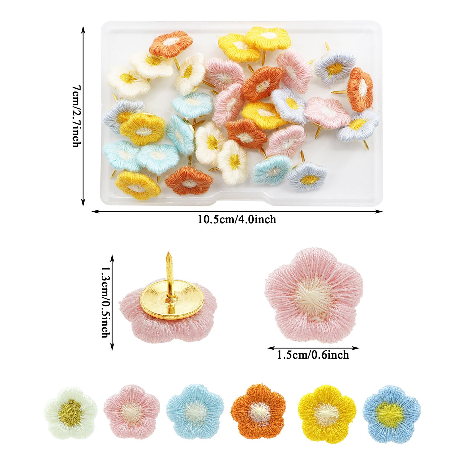Puntine Decorative A Forma Di Fiore - 30 Pezzi Colorati Per Bacheche In Sughero, Ufficio E Casa