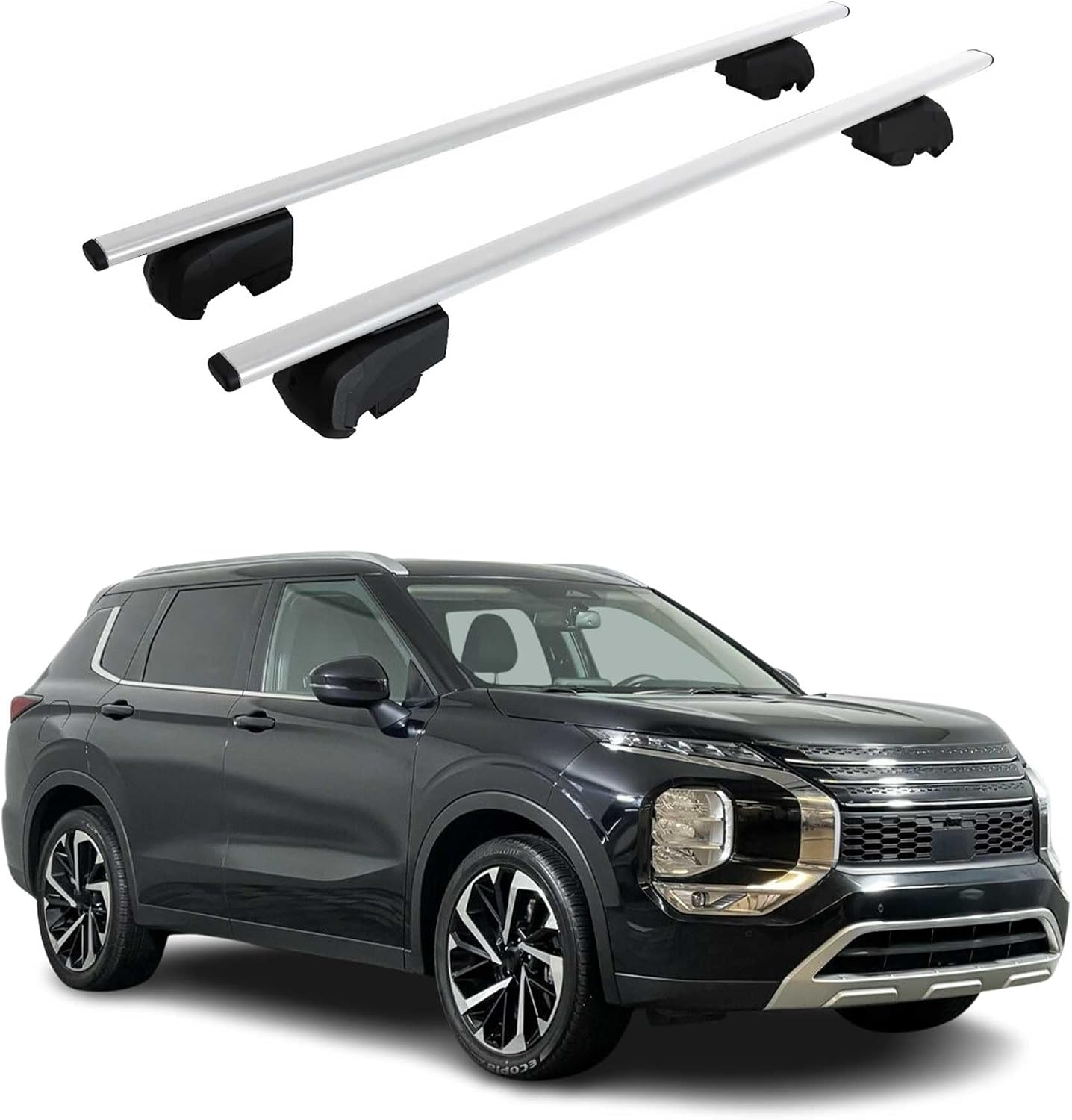 OMAC Roof Rack Cross Bars for Mitsubishi Outlander 2022-2024 – City Crash Tested – ISO/PAS 11154:2006 – Lockable – Max 165 lb / 75 kg – 2 Bars Silver