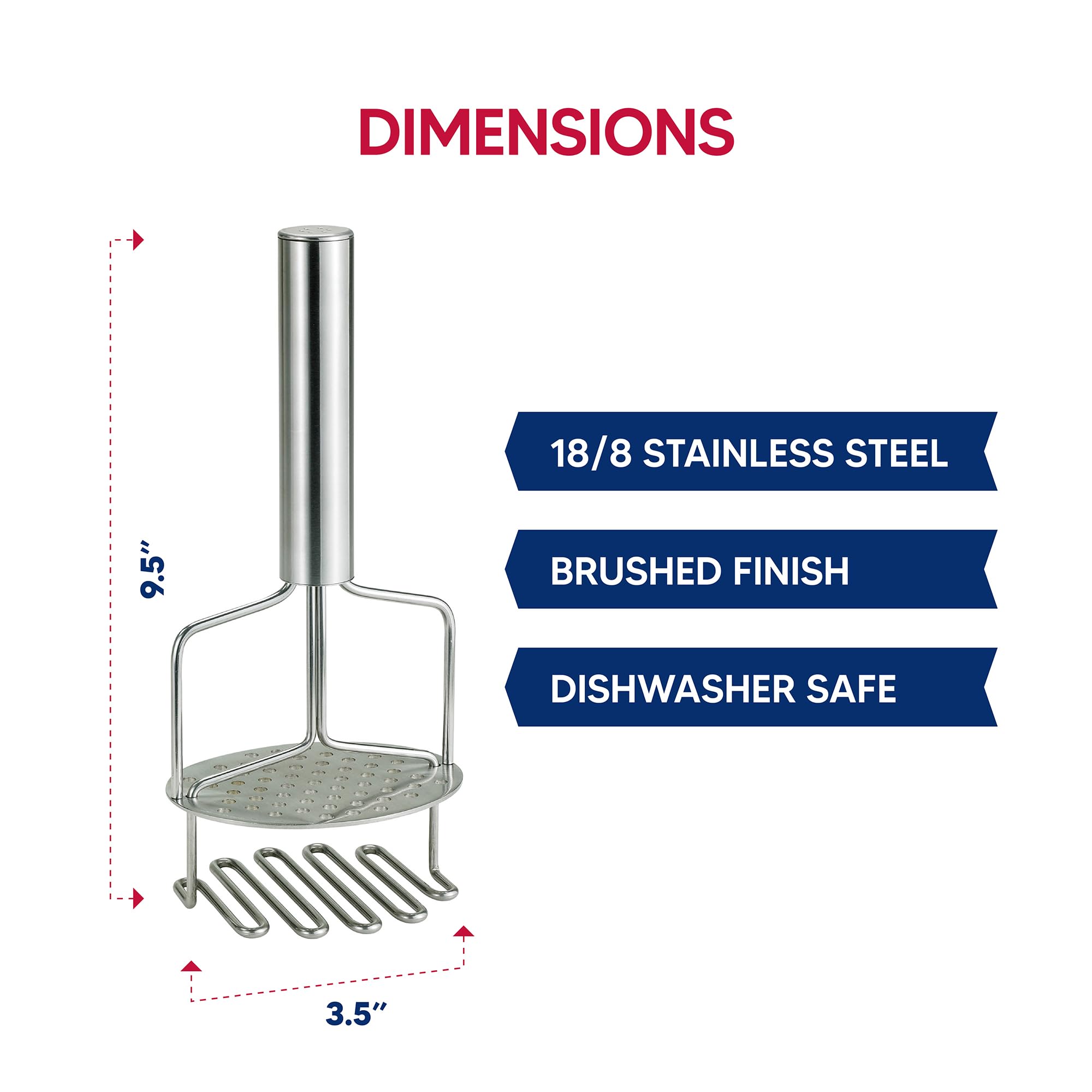HIC Harold Import Co. 93200 Potato Masher Stampfer, Edelstahl