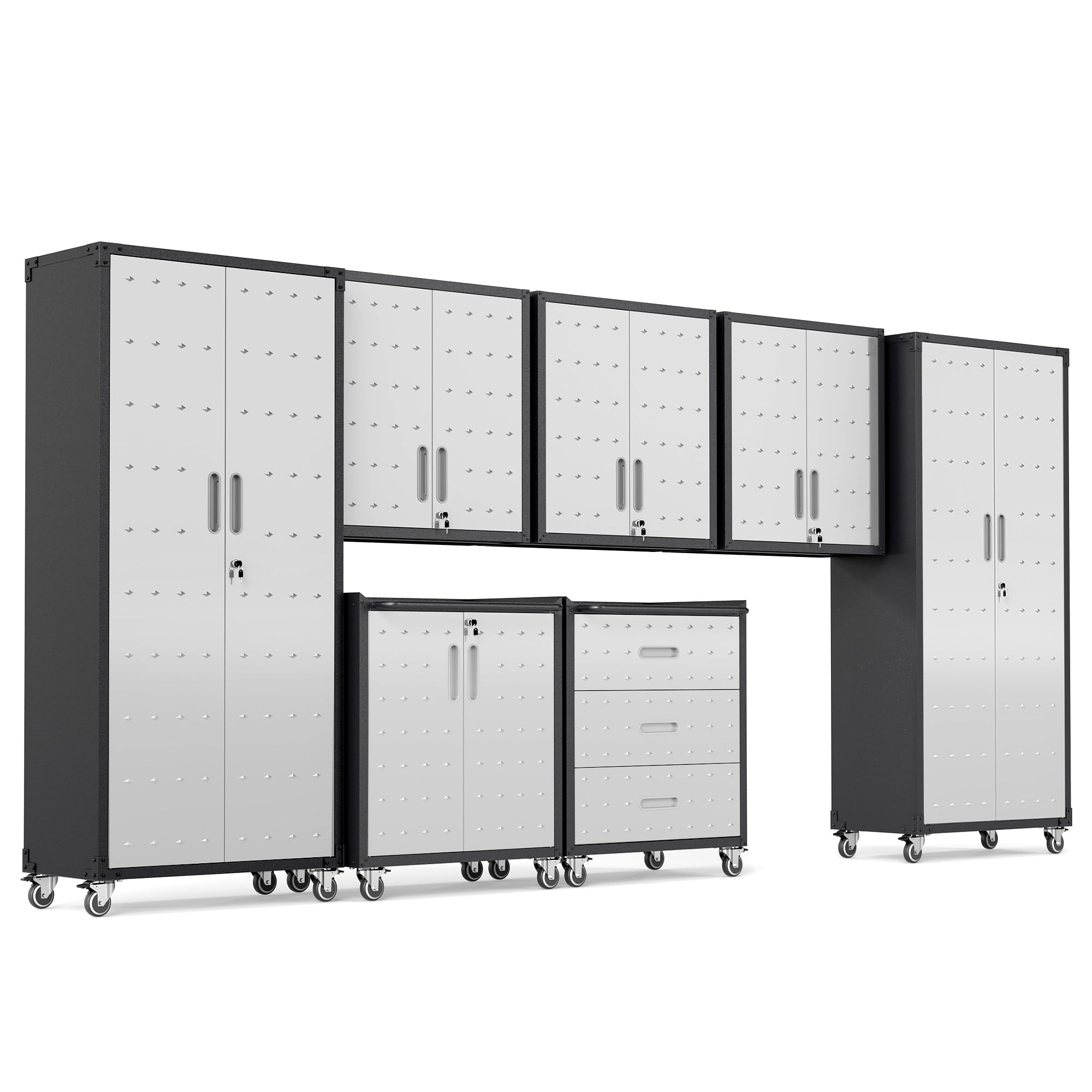 Garage Cabinet System | Heavy Duty Steel All-in-One Modular Garage Cabinet Set for Ultimate Workshop Organization | Easy Assembly Garage Storage Cabinets &amp; Tool Bench
