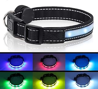 Lighted Dog Collar,Dog Light for Night Walking USB Rechargeable 7 Color Changing Light Up Dog Collars with Safety Buckle Waterproof Glow in The Dark Led Dog Collar for Large/Medium/Small Dog-L Size