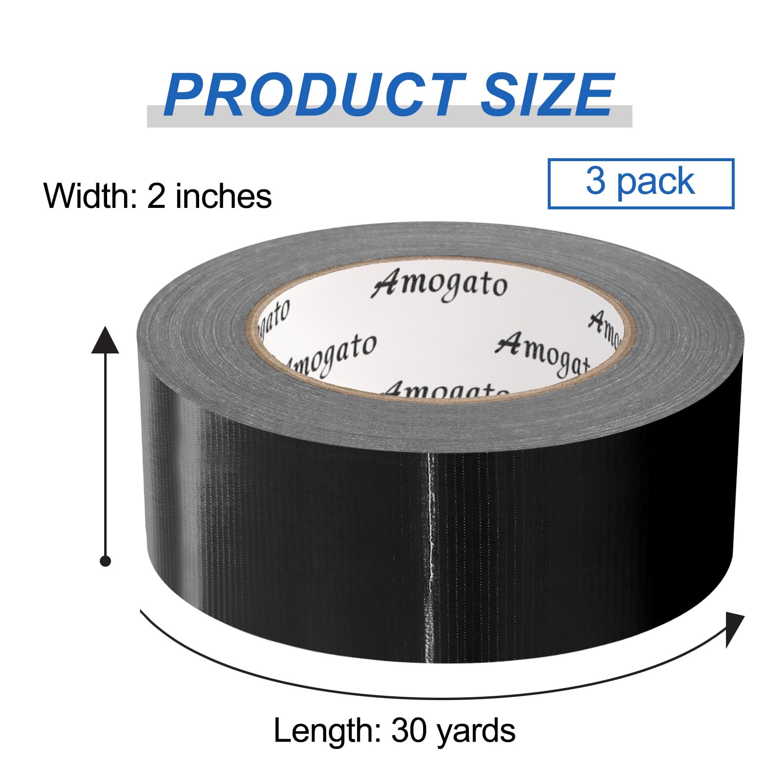 3 rollos de cinta adhesiva negra resistente al agua de grado profesional, diseño de rasgado a mano para autocuración, uso industrial, profesional, 30 yardas x 2 pulgadas