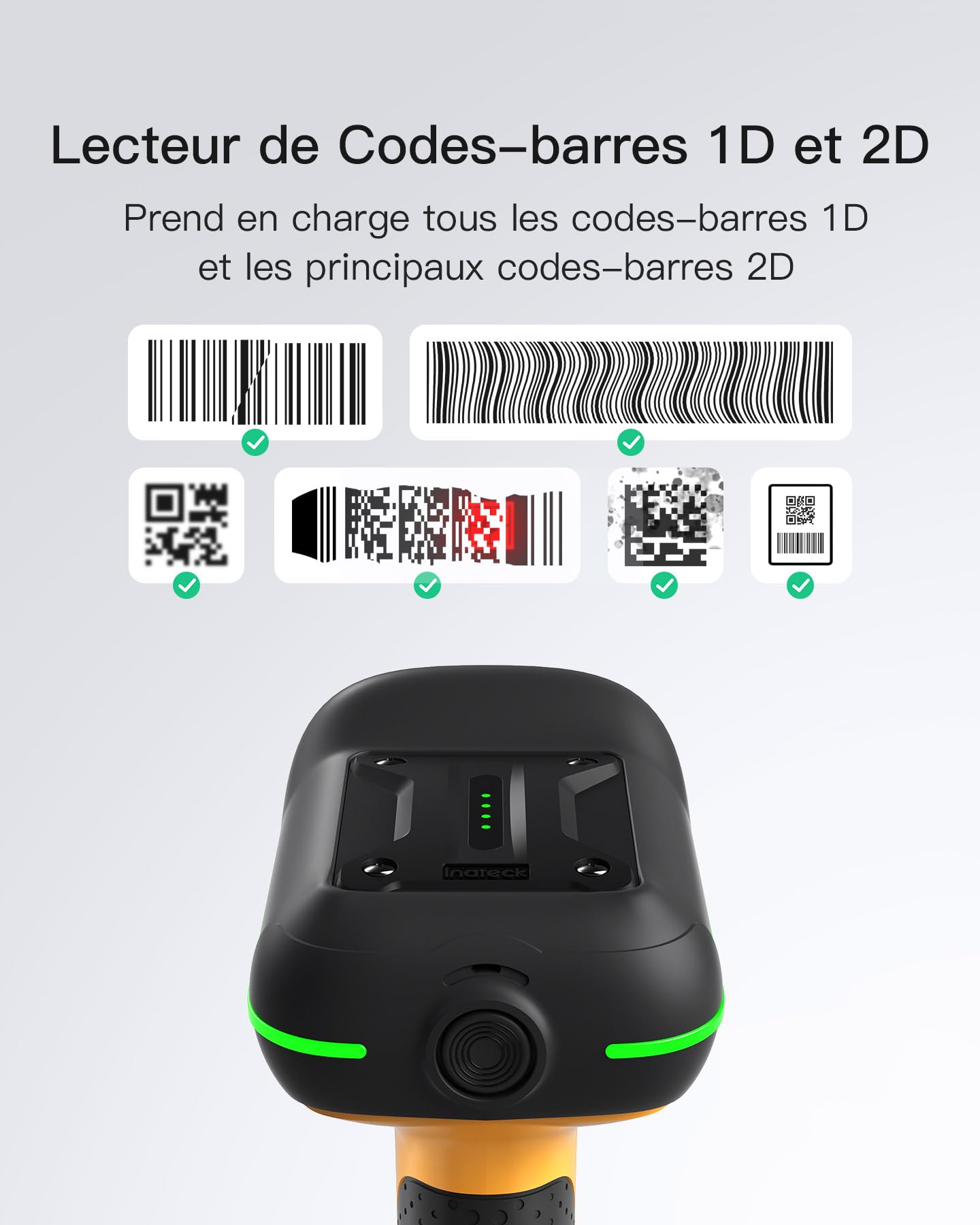 Inateck Lecteur Code Barre sans Fil 1D 2D QR IP67 2600mAh BCST-75S