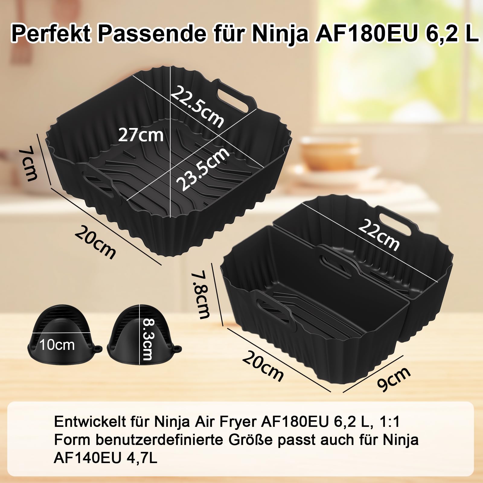 Heißluftfritteuse Zubehör Set für Ninja AF180EU 6,2L/AF140EU 4,7L, 22 Stück | Airfryer Zubehör für Philips 6.2L 2000 series NA230, Air Fryer Silikon Einsätz Wiederverwendba, Spülmaschinenfest, BPA-frei