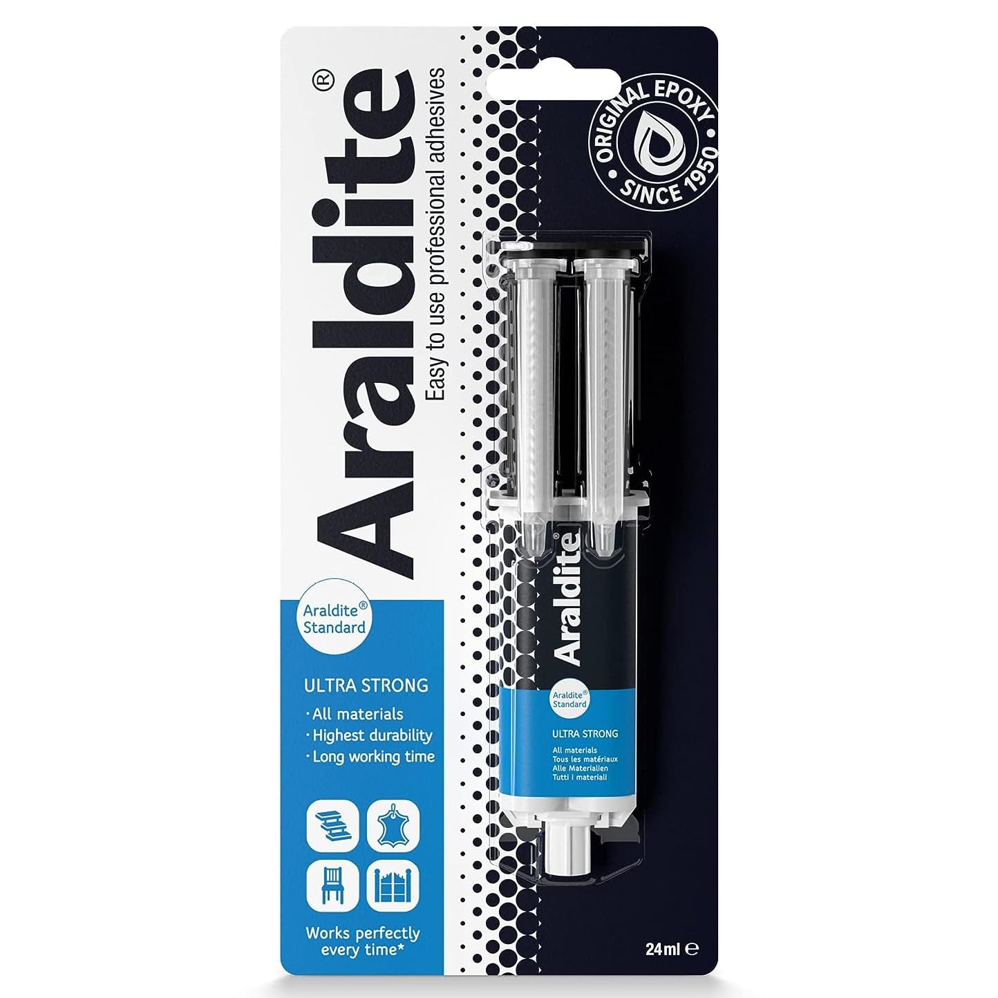 AMK® Araldite Standard Syringe 24ml Ultra Strong Epoxy All Materials Adhesive Glue