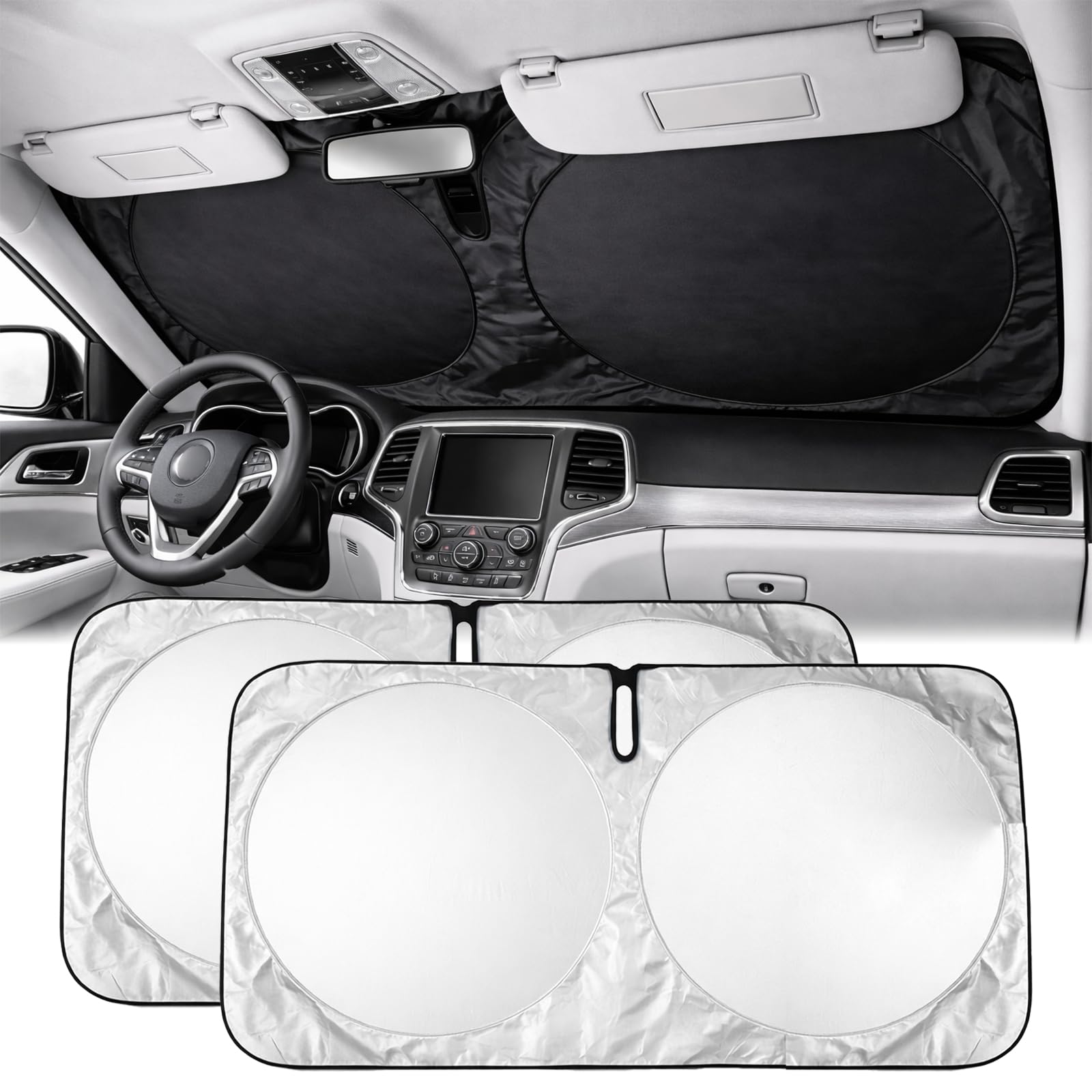 Enerfero Parasol Coche Delantero，Parasol Luna de Coche Metalizado Cortina Reflectante para Vehículo Protección Rayos UV Parabrisas, Protector Solar Camionetas, Todoterrenos, Furgonetas (140x70cm) — view 7