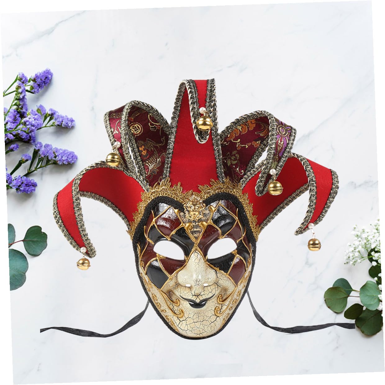Máscara Veneciana de Cara Completa Roja para Carnaval y Fiesta de Mascarada, Estilo Vintage Tela y Plástico sin Olor, Diseño Delicado y Llamativo