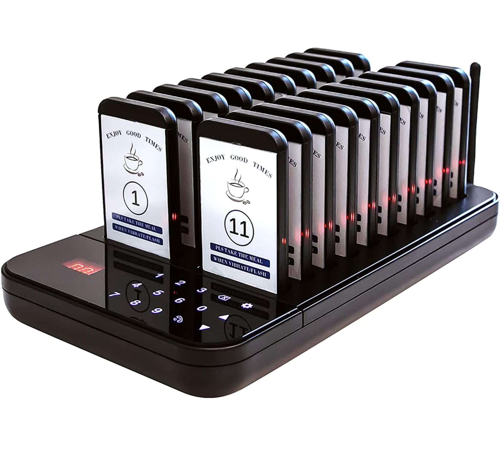 WIKINKRestaurant Paging System,Guest Paging Queuing System,3 Vibration Modes,20 Pagers,500M Distance,24H Standby,for Clinic,Church,Hospital