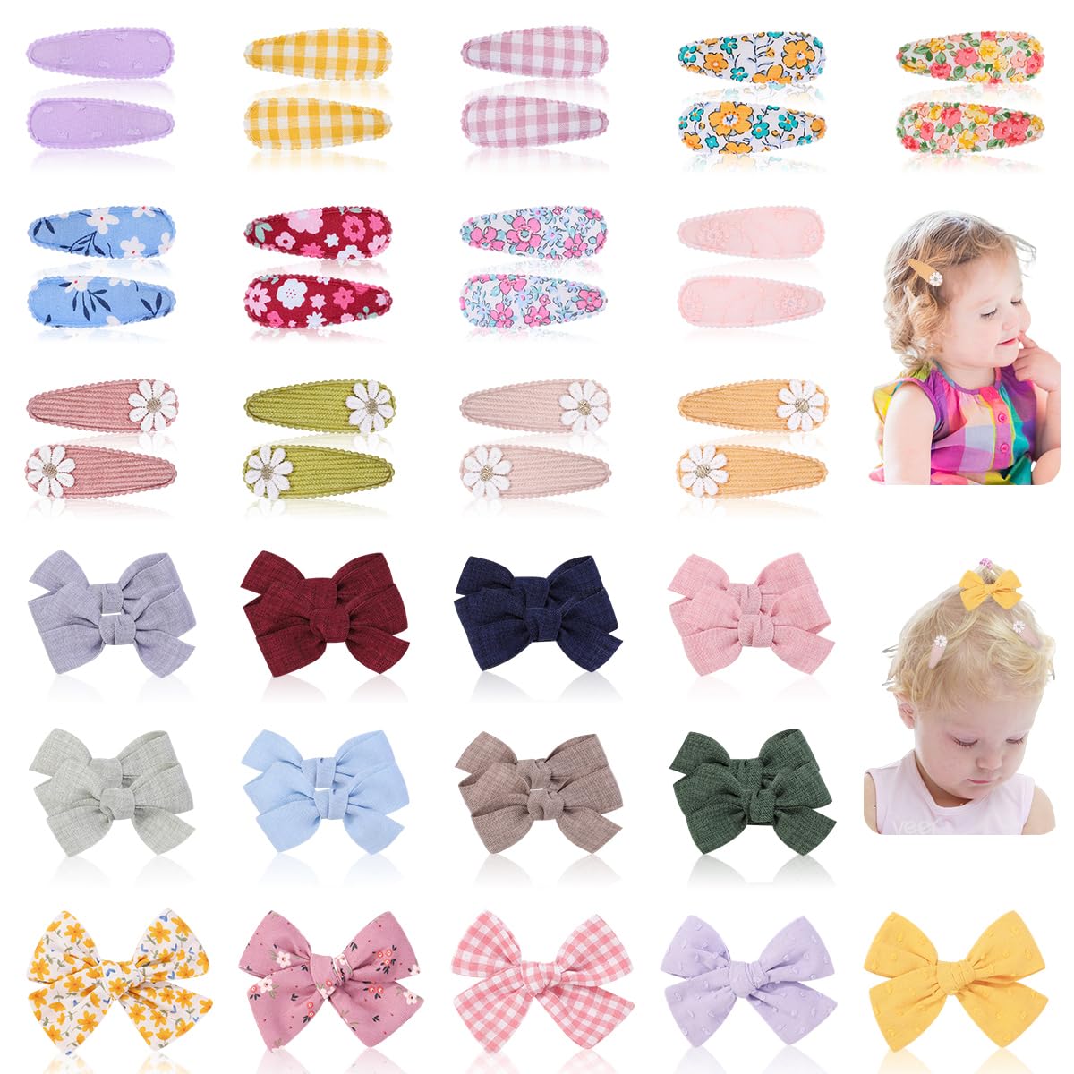 47 Pack Baby Girls Hair Clips Bows Clips Set, Toddler Girls Hair Accessories Floral Print Hair Bows Barrettes, Cute Hairpins for Teens Girls Kids