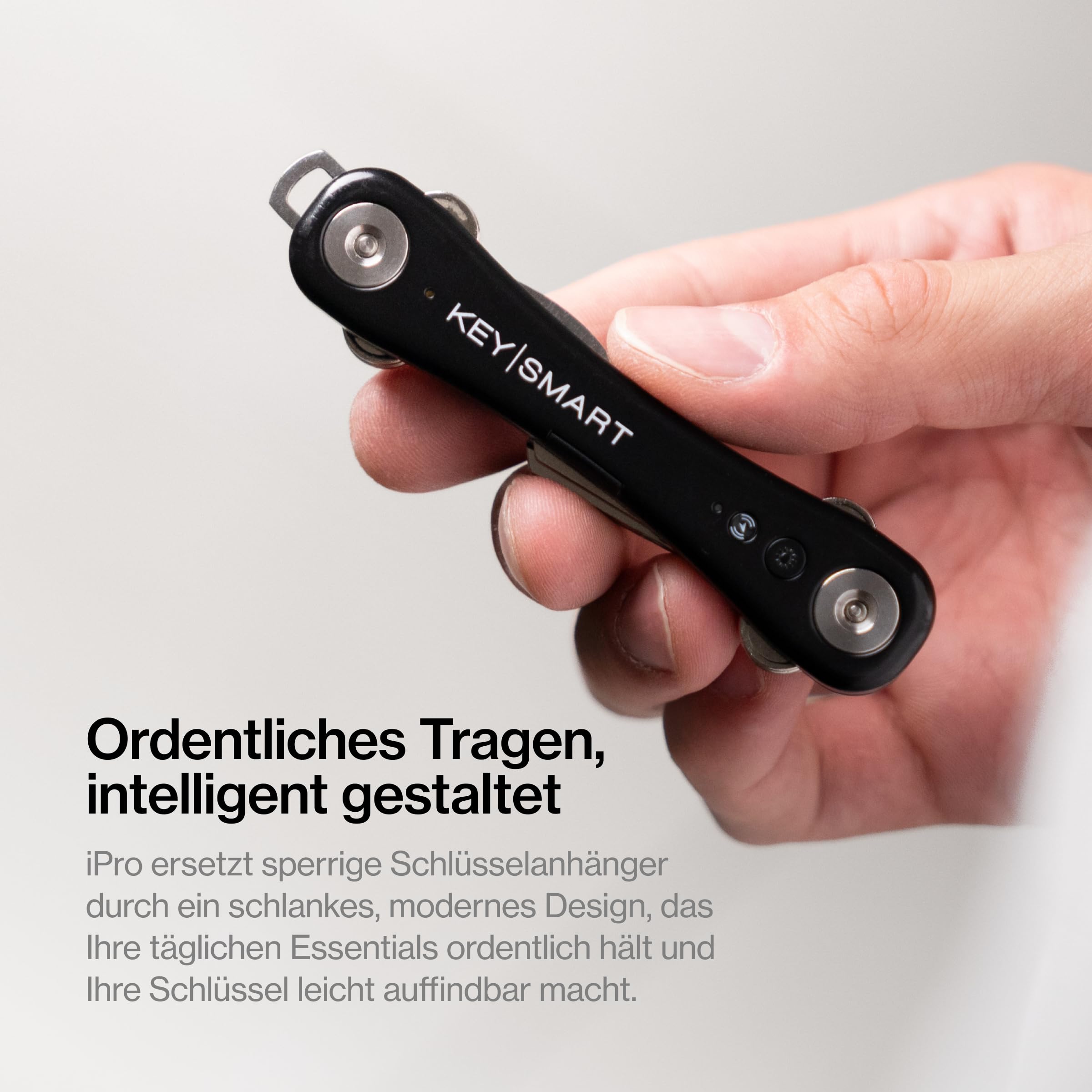 KeySmart iPro (Gen 2) – Schlüsselfinder mit Ton, Schlüsselhalter & Organizer, kompatibel mit Apple „Wo ist?“, kompakt & ordentlich, Tech-Geschenk für Männer,bis 14 Schlüssel, Schwarz