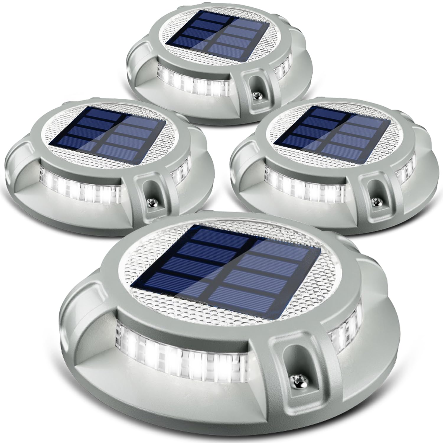 Solar Driveway Lights Outdoor 4 Modes 40 LEDs Deck Driveway Markers Marine Dock Light Waterproof for Ground Walkway Pathway Step Garden Yard, White/Warm Dynamic Lighting (4 Pack)