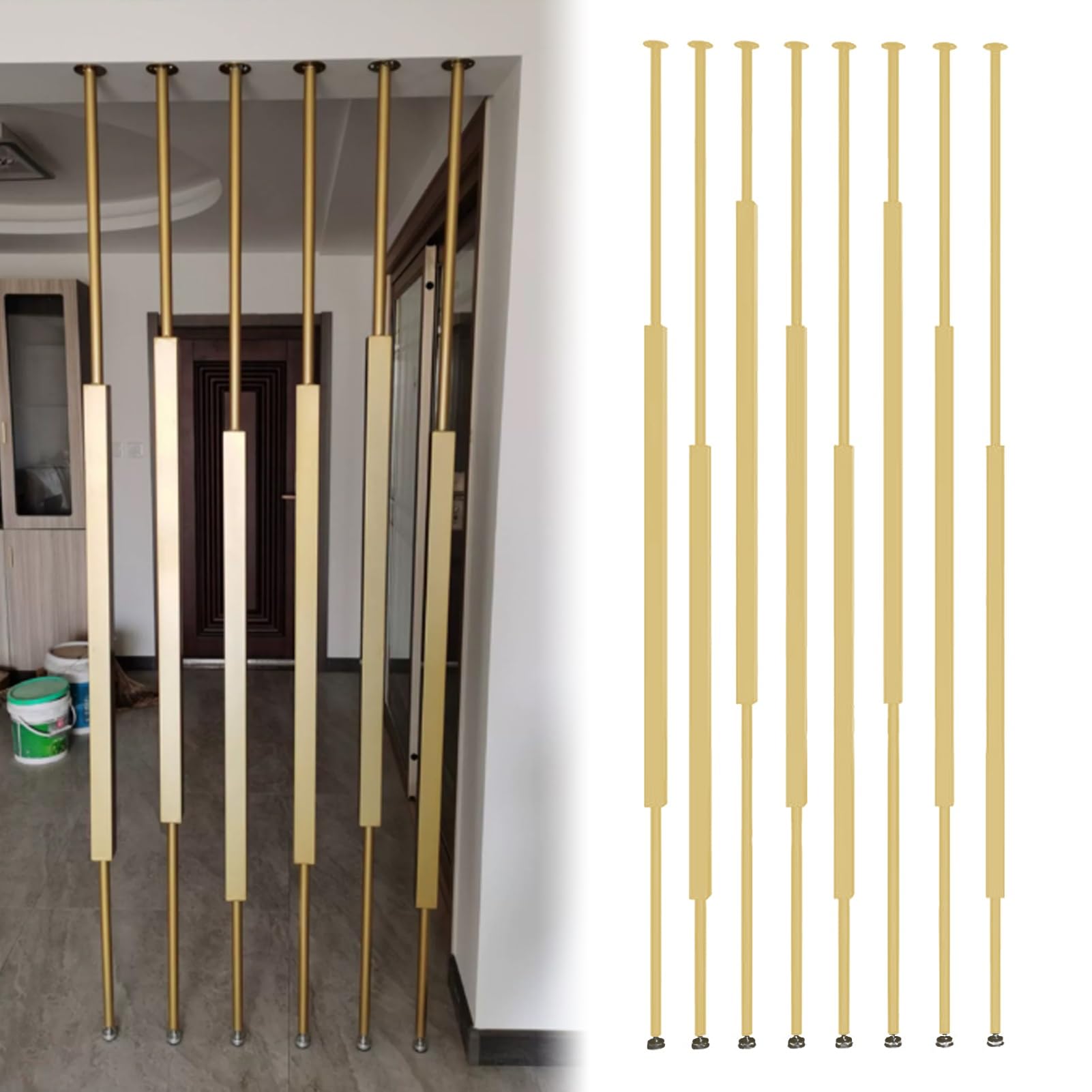 Divisori per pareti divisorie dal pavimento al soffitto schermi divisori per ambienti, schermi per la privacy dorati divisori per ambienti a colonna colonne decorative per l'ingresso(7pcs-D,250cm/98in