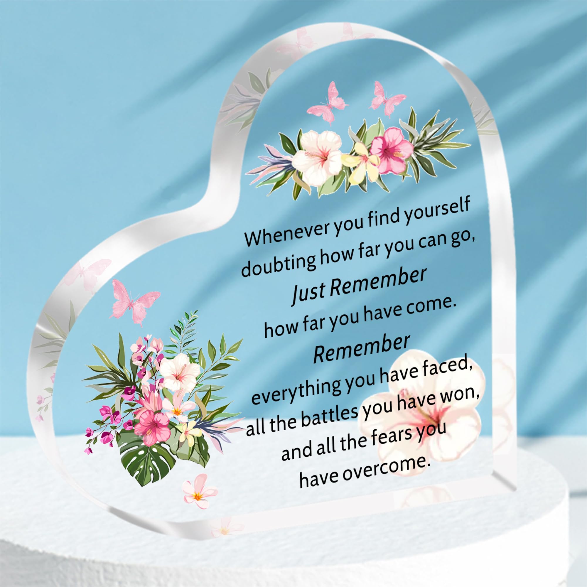 HULALA Inspirational Heart Acrylic Plaque - Motivational Gift for Women, Friends, Girls, Daughter - Graduation, Birthday, Christmas, Cancer Survivor, Encouragement
