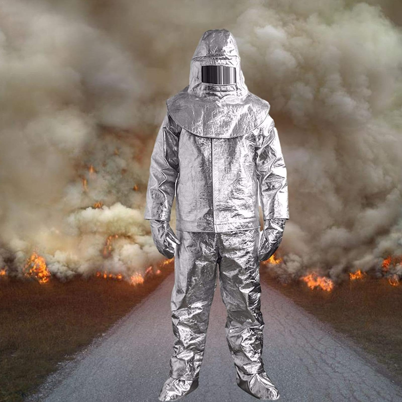 Overoles Ignífugos Traje Resistente Calor Traje Aluminizado Resistente Calor Papel Aluminio Mina Carbón, Pozo Petróleo, Mina, Planta Química,1000°-180-185cm