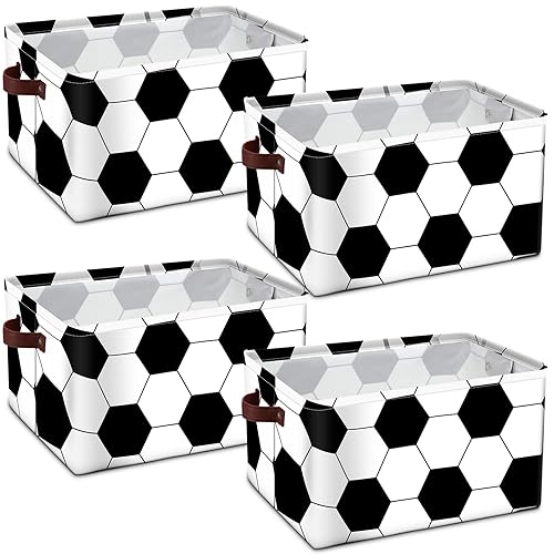 4 cestas de almacenamiento de pelotas deportivas, cubo de almacenamiento de tela para juguetes, con asas, plegable, para armario, estante de ropa,