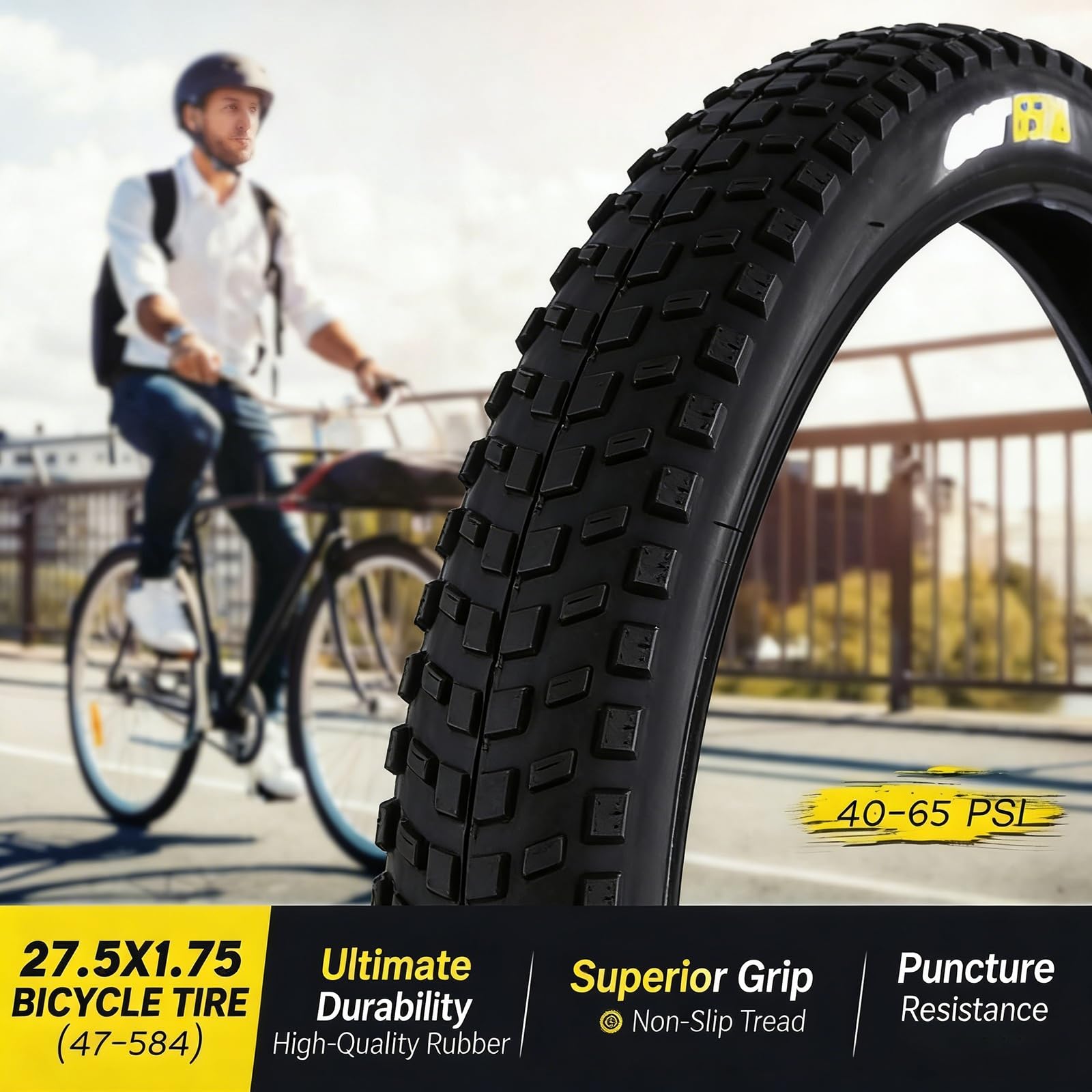 2PCS 27.5x1.75 47-584 Opona Rowerowa z Ochroną Przed Przebiciem, Wytrzymała dla MTB, Jazdy Miejskiej i Komutowania, Wzór All-Terrain, Trwała Gumy