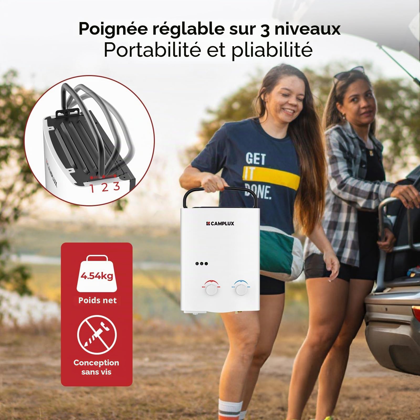 CAMPLUX AY132P43 5L Chauffe-eau à Gaz avec Pompe à eau, Propane (37 mbar) / Butane (28-30 mbar), Utilisation pour Camping, RV Voyage, Lavage Cheval