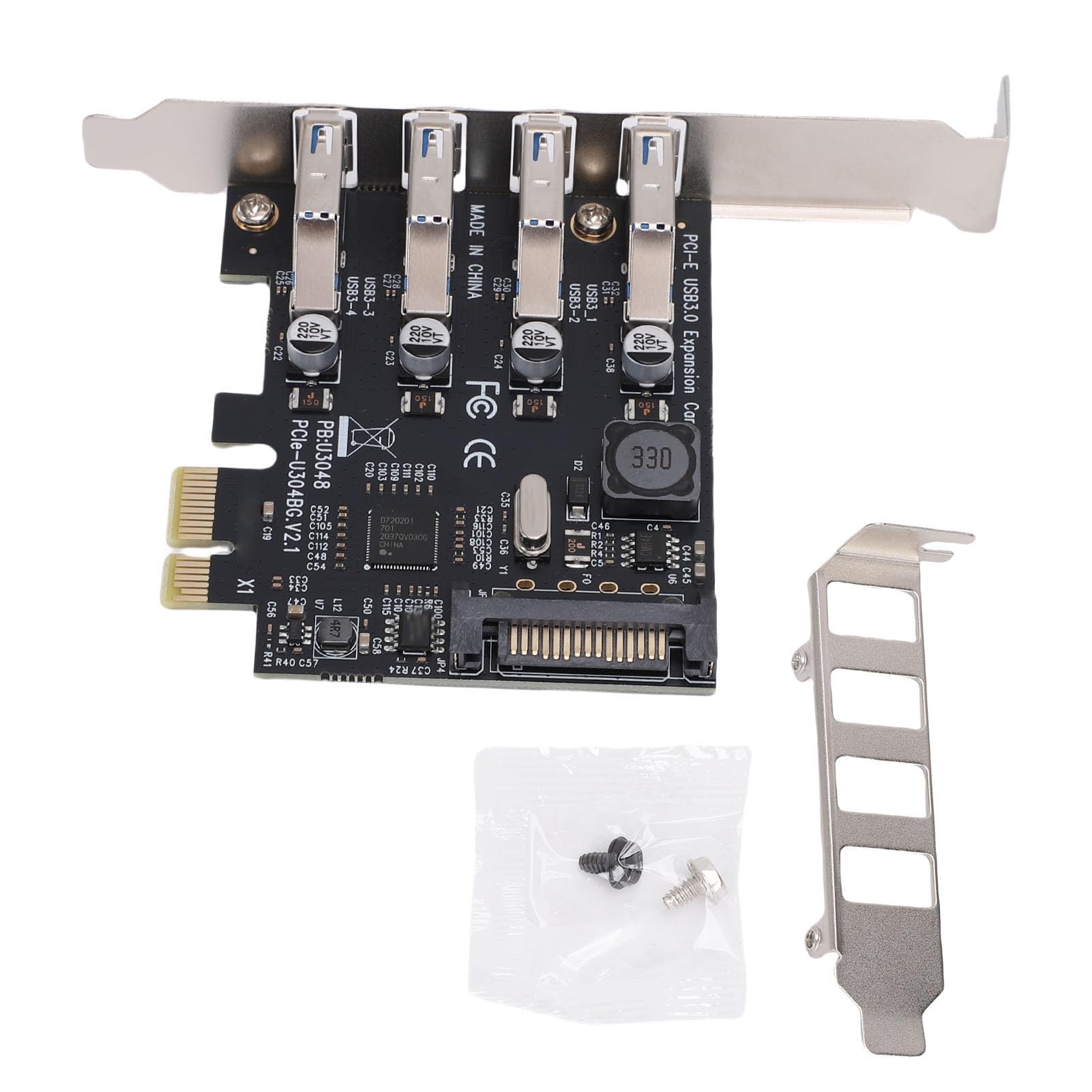 4-Port-USB-3.0-PCIe-Erweiterungskarte, 5-Gbit/s-PCI-Express-USB-Erweiterungskarte, kein Zusätzliches Netzteil Erforderlich, Ideal für Wins, Vista, 2008 Server, 7, 8, 10