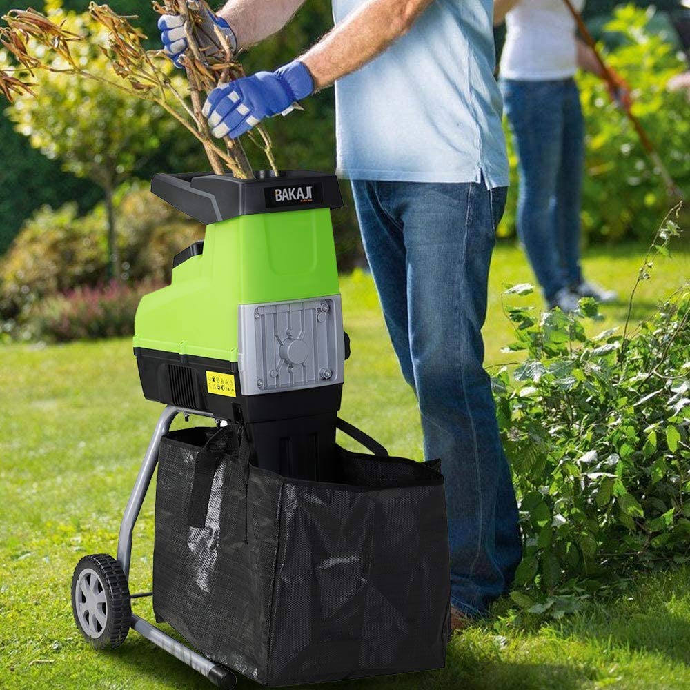 BAKAJI Biotrituratore Elettrico Tritafoglie Potenza 2800W Trituratore Foglie Rami e Compostaggio con Sacco di Raccolta 60Lt