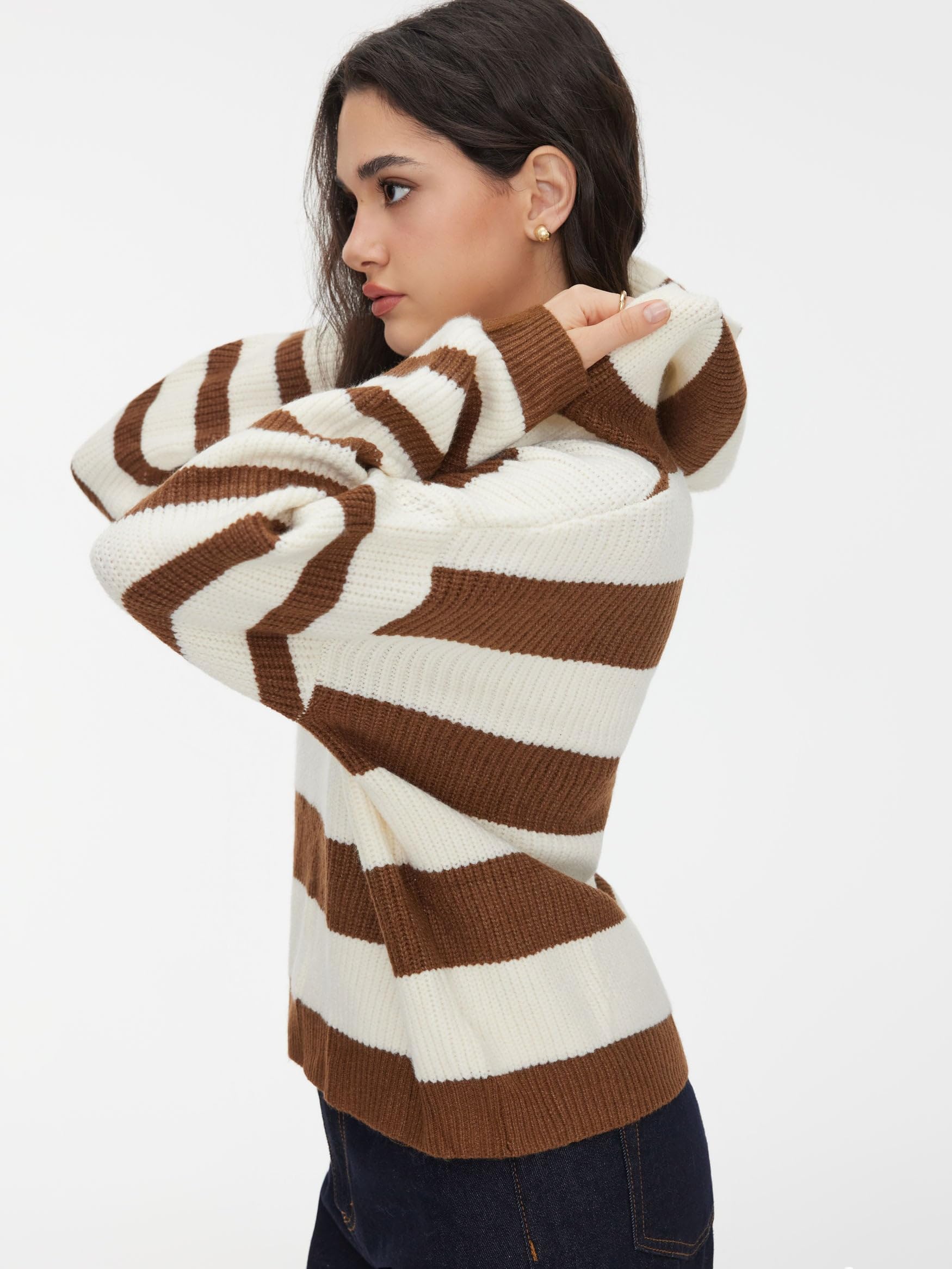 CIDER Gerippter Kapuzenpullover, gestreift, langärmelig, Strickoberteil