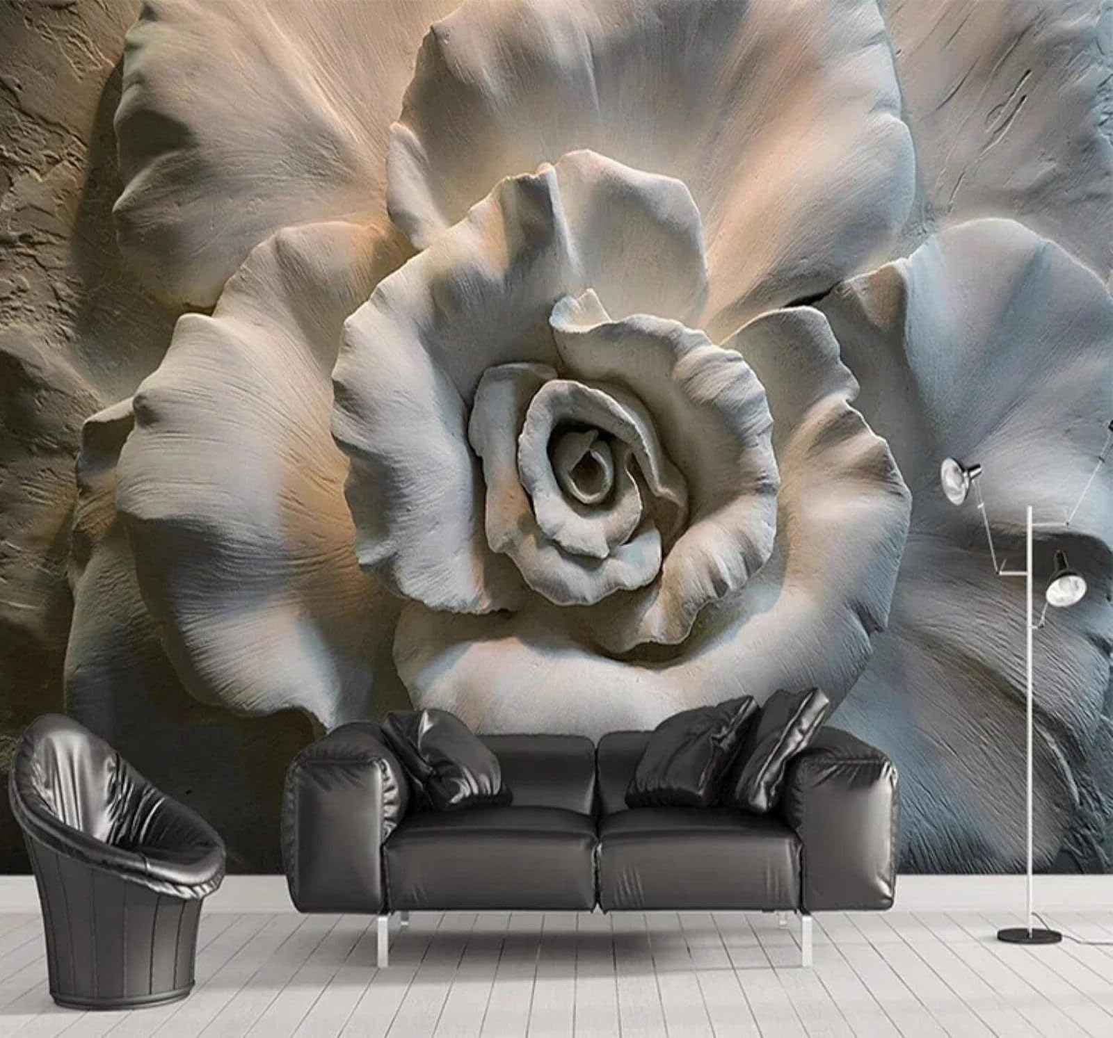 XLMING Minimalist Relief Three Dimensional Grey Rose 3D Wallpaper Luxury Silk Study Dining Feature Sofa Grey Bedroom Living Room Tv Decorative Wall-250cm×170cm