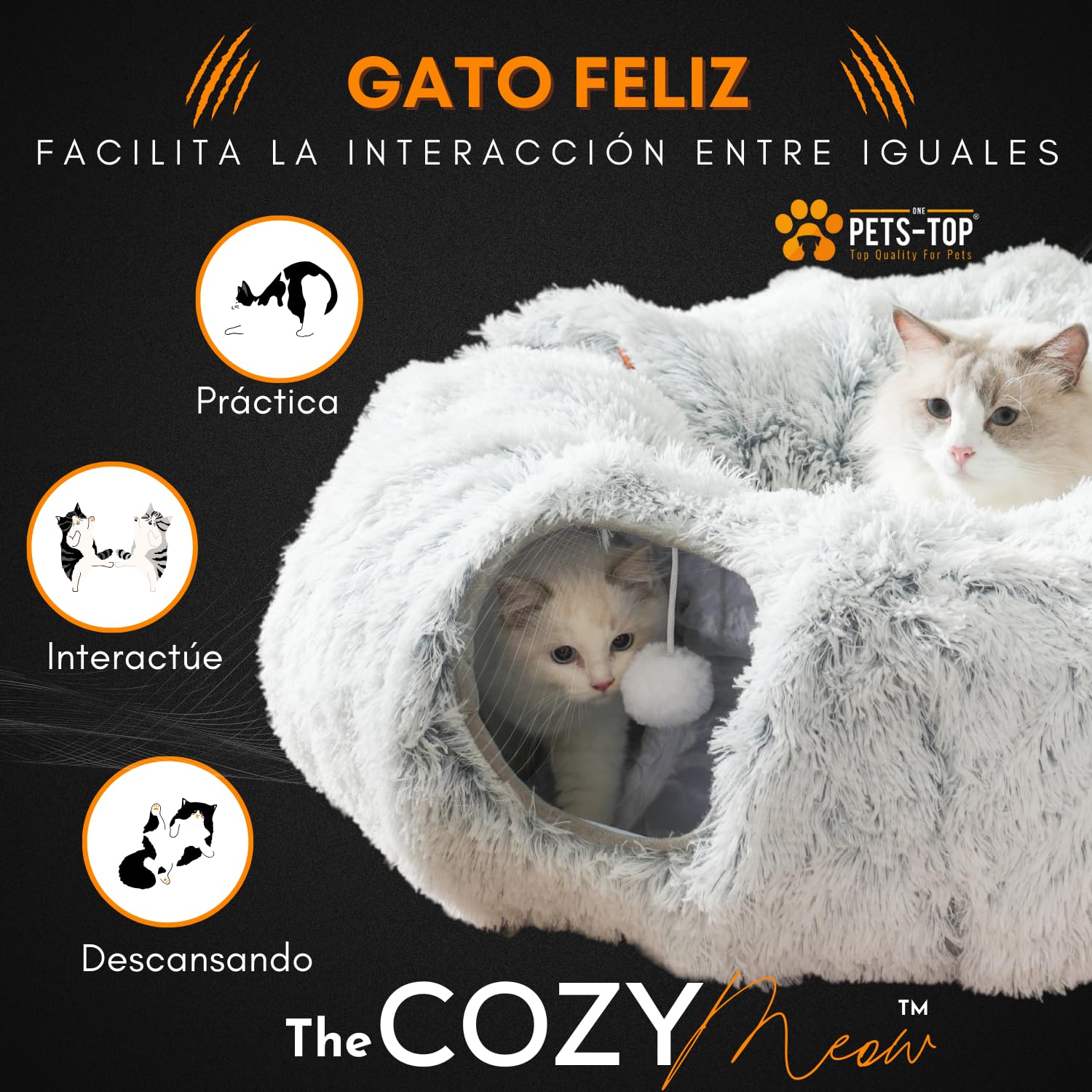 One PETS-TOP Tunel para Gatos Plegable con Juguetes - Ideal para Interior y Exterior - Diversión y Ejercicio - Tubos y Túneles de Juego para Gato y Conejos - Tunel Gatos Exterior Grande