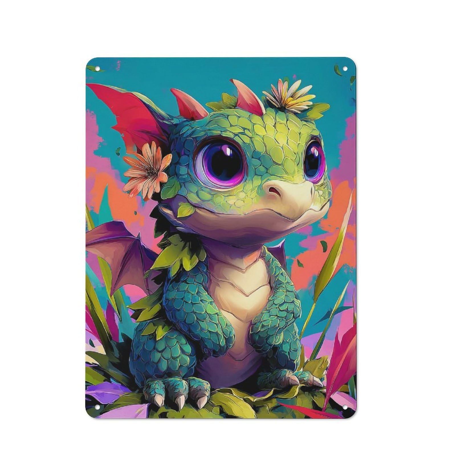Junmoney Colorful Fantasy Dragon Artwork Metal Wall Art Sign With Design 40X30cm, Modern Retro Urban Room Decor For Workspace, Cafe, Hallway Or Garage