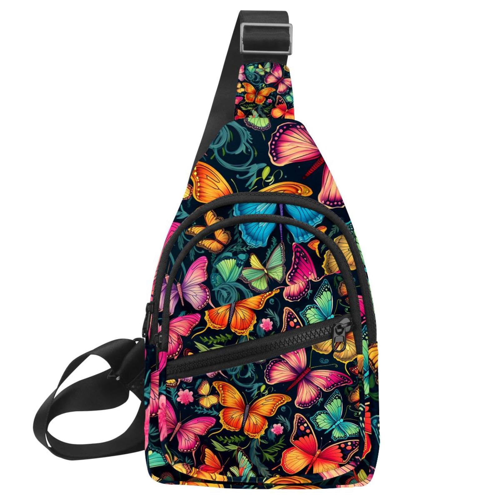 Mochila sling de entrenamiento con estampado de mariposas riñonera cruzada ideal para viajar 7