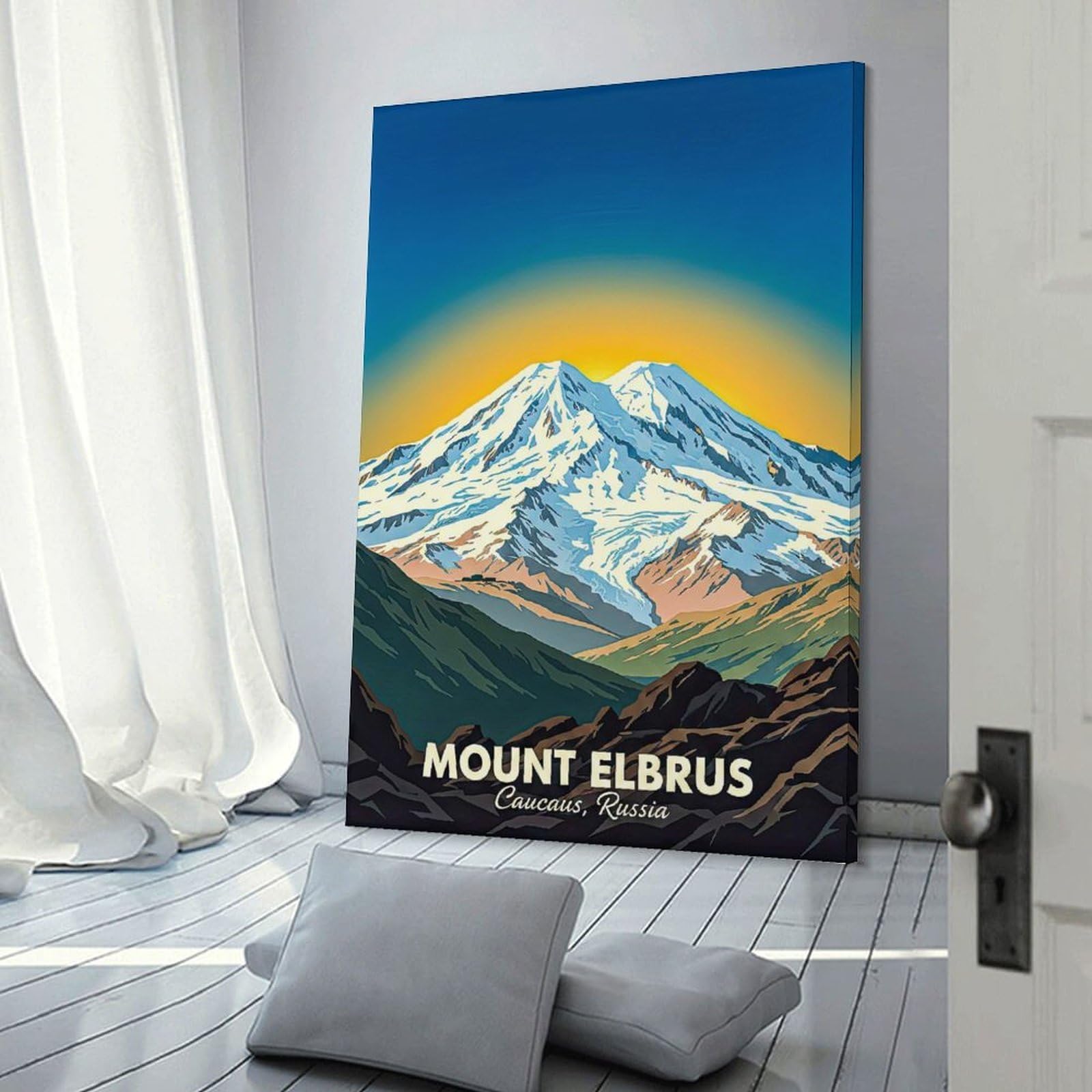 Junmoney Decorative Canvas Print Mount Elbrus Vintage, 20x30inch(50x75cm), for Living Room, Bedroom Or Home Office, Home Decor Gift with Stylish Appeal