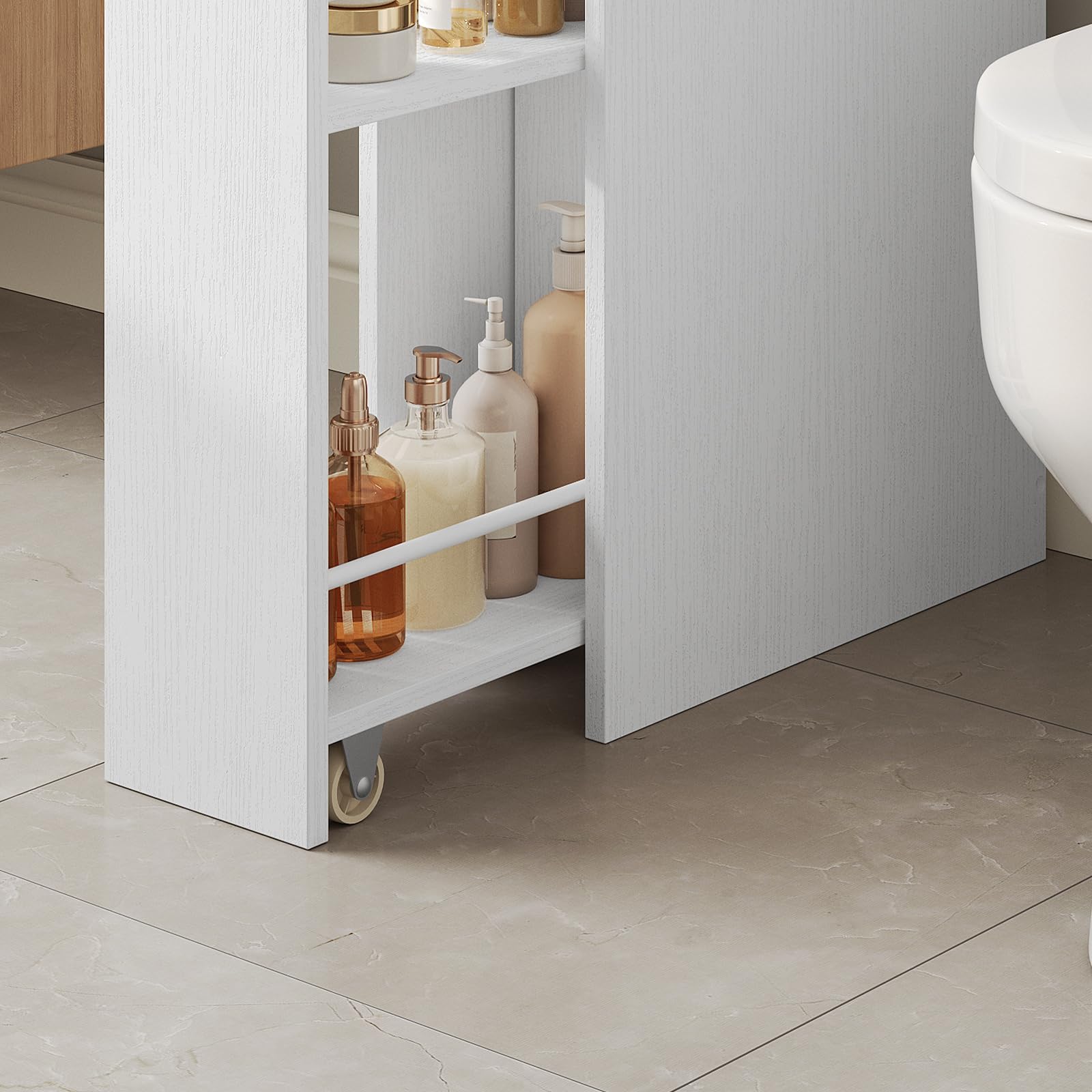 HOOBRO Armario para Baño Ultrafino, con 2 Cajones de Deslizamiento Suave y Dispositivo de Fijación, Mueble Estrecho de Almacenaje de Baño, para Lavadero, 18 x 40 x 70 cm, Blanco EWW11BC01