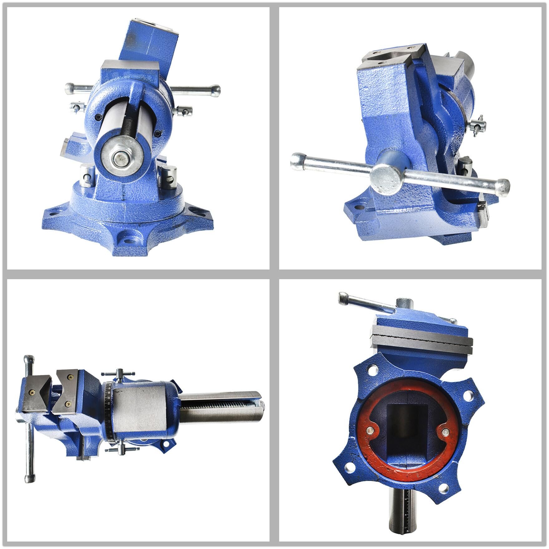 Multifunctionele bankschroef van 5 inch, zware bankschroef met meerdere kaak, 360 graden rotatieklem op bankschroef met draaibare basis en kop voor klembevestigingsapparatuur voor thuis of industrieel