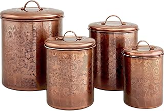 NuSteel nu Etched 1 QT Stainless Steel, Beautiful Food Storage Container for Kitchen Counter, Tea, Sugar, Coffee, Caddy, Flour Canister with Rubber Seal lid, Copper Antique