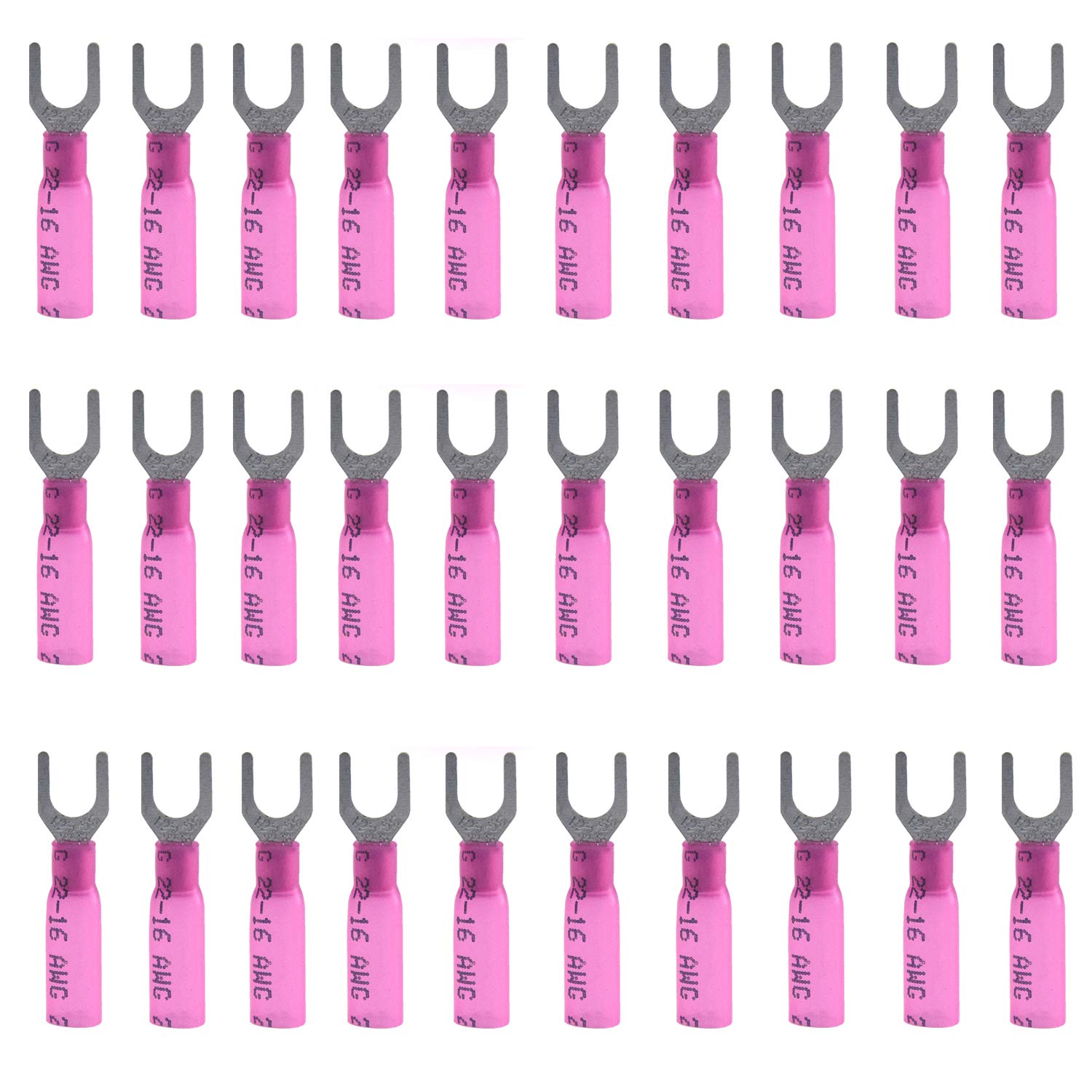 CEEYSEE 50PCS Heat Shrink Fork Connectors M5 Red 22-16 AWG Insulated Electrical Wire Crimp Connectors Terminal（RFH)