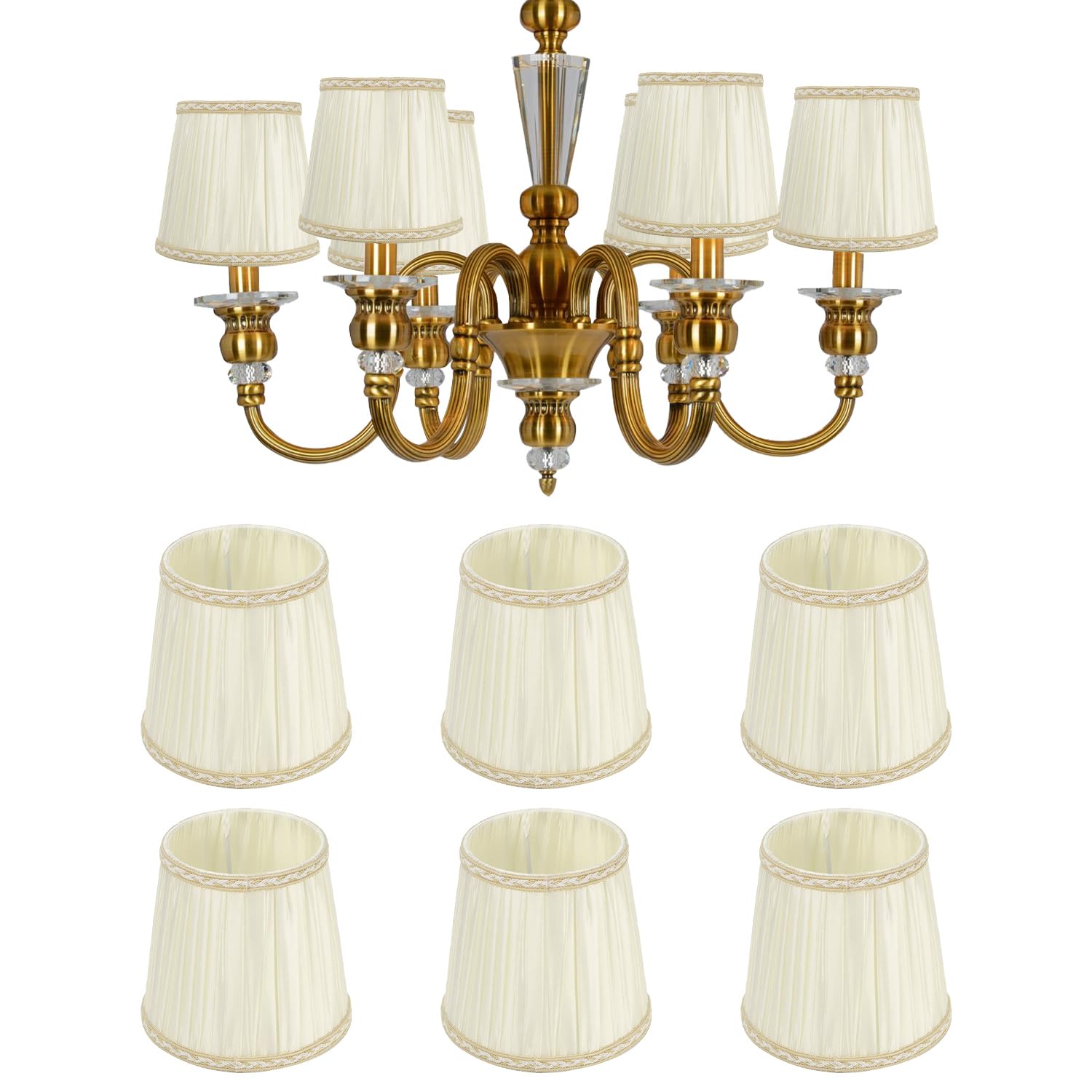 6Pcs Chandelier Lampshade, Small Fabric Wall Lamp Cover Lamp Shade for E14 Bulb Base Beige — image 1