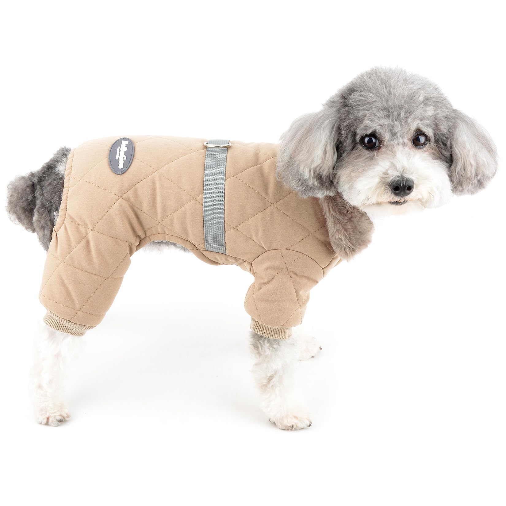 Ranphy Fleece Lined Dog Coat for Small Dog Quilting Pet Jumpsuit with D-Ring and Fuzzy Collar Elastic Padded Puppy Jacket Warm Winter Autumn Chihuahua Yorkie Cat Outdoor Snowsuit, Khaki, XL