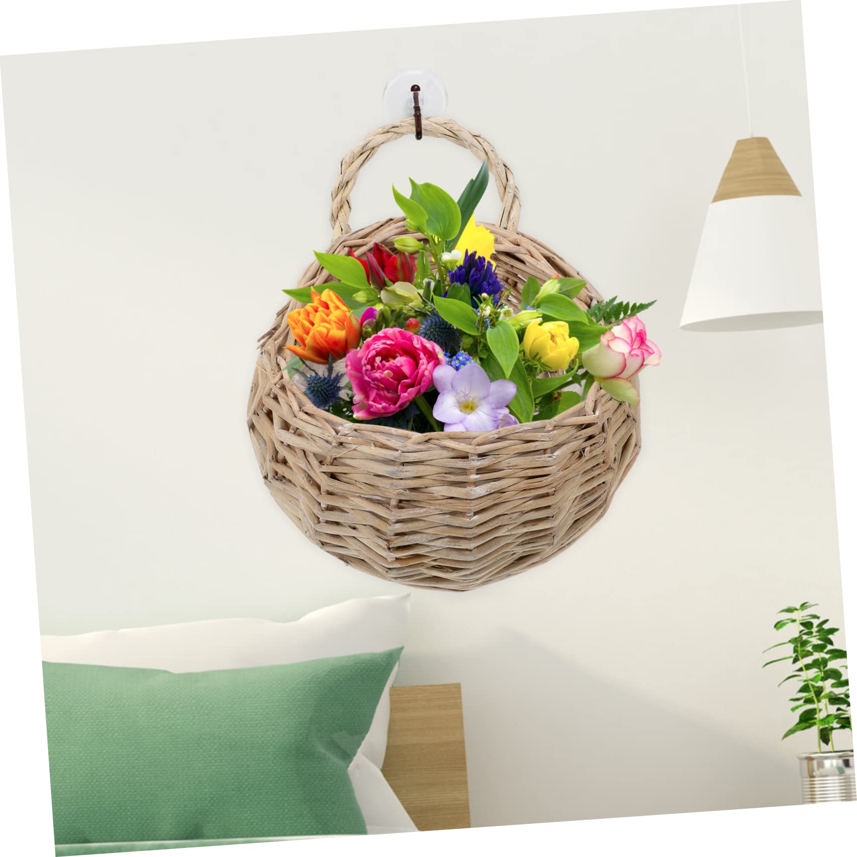 Lot De 2 Paniers De Rangement Suspendus en Rotin Panier Mural Tissé pour Fleurs Et Plantes Décoration Murale pour Cuisine Salle De Bain Chambre Et Entrée 23.00 X 18.00 X 9.00 cm