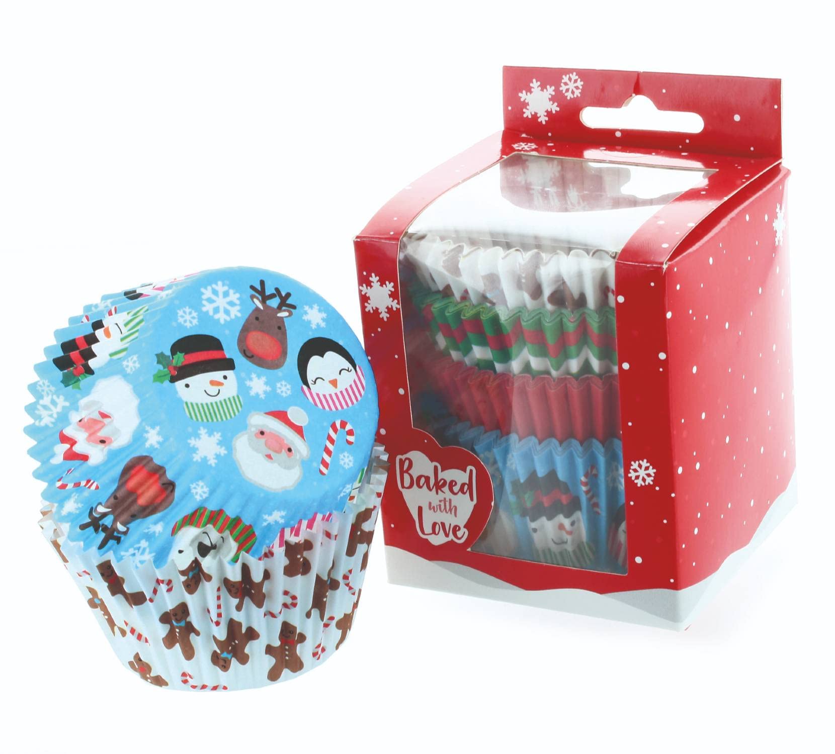 Baked With Love Red, Green, Blue Christmas Friends Baking Cases, Cupcake Cases, Baking Cups - Pack Of 100