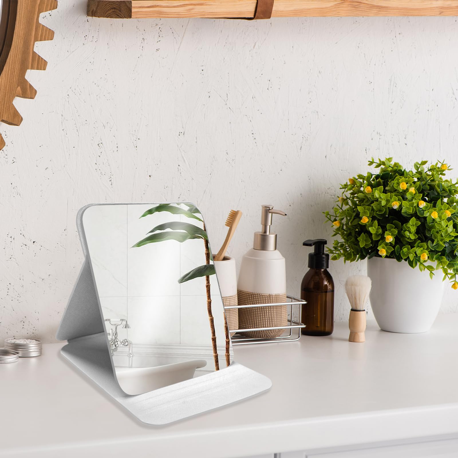 Espejo Portátil Plegable, Espejo De Maquillaje Plegable, Super HD Mirror De Viaje Portátil De Cuero De PU, para Dormitorio, Viajes, Camping (Blanco, 25 x 18 cm)