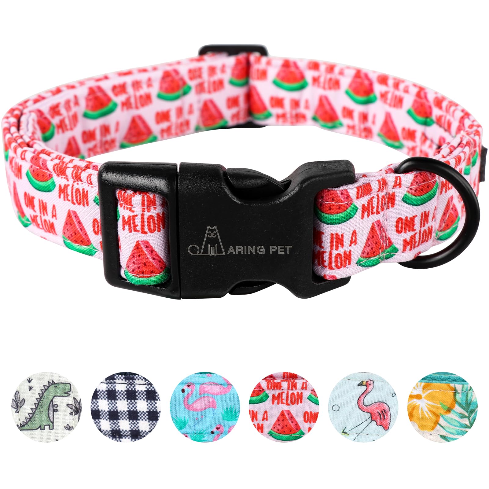 ARING PET Summer Dog Collar - Cute Watermelon Pattern for Small to Large Dogs, Adjustable Soft Cotton Girl Collars