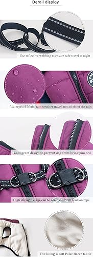 Miniatura 6 de AMZTAN Abrigo de invierno para perros y mascotas acogedor impermeable resistente al viento chaleco ajustable para mascotas con arnés y anillos en D