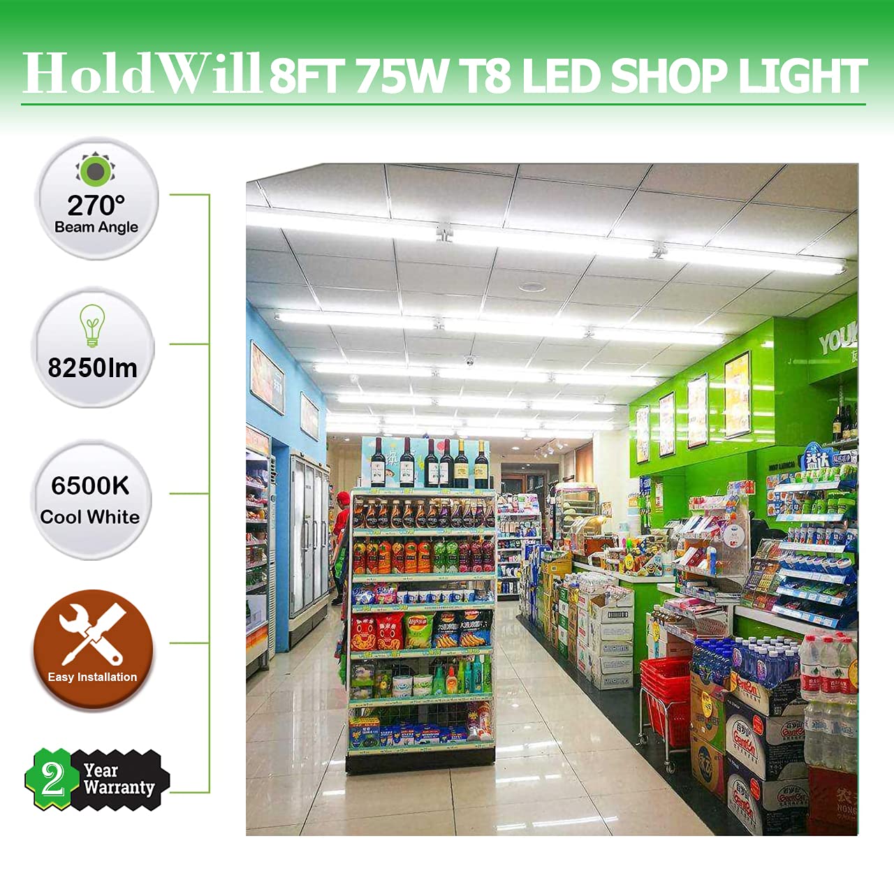 48 Pack LED Shop Light Fixture 8FT 75W Integrated V Shaped Tube Light Linkable White Daylight 6000k Garage — view 6