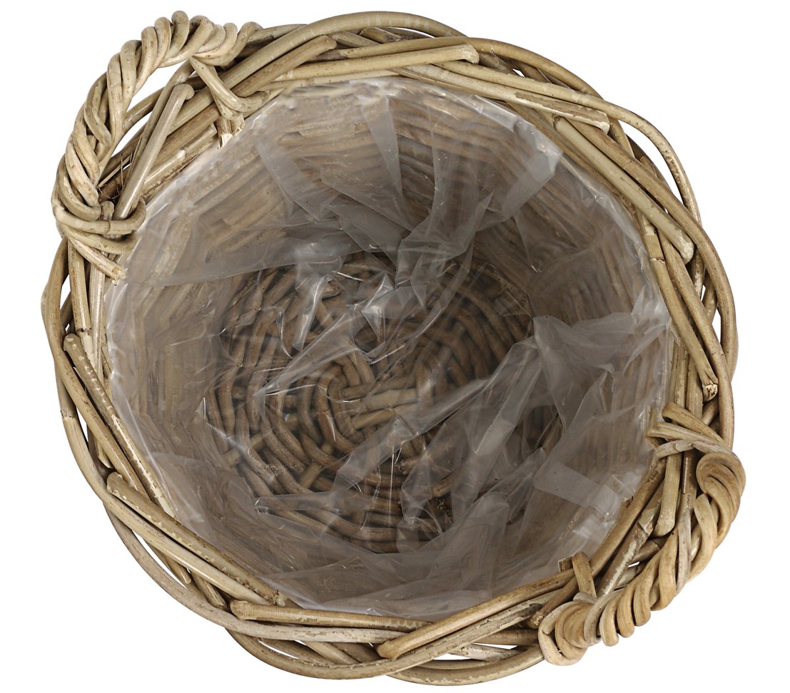 Cesta de mimbre Dehner con asas, Ø 40 cm, altura 30 cm, trenza de ratán, gris / marrón