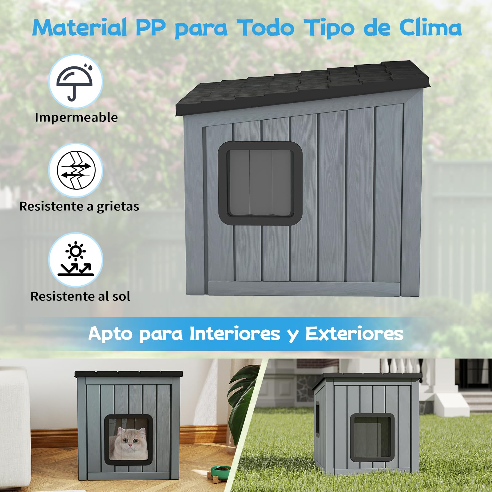 GOPLUS Caseta para Gatos de Plástico con Techo Inclinado