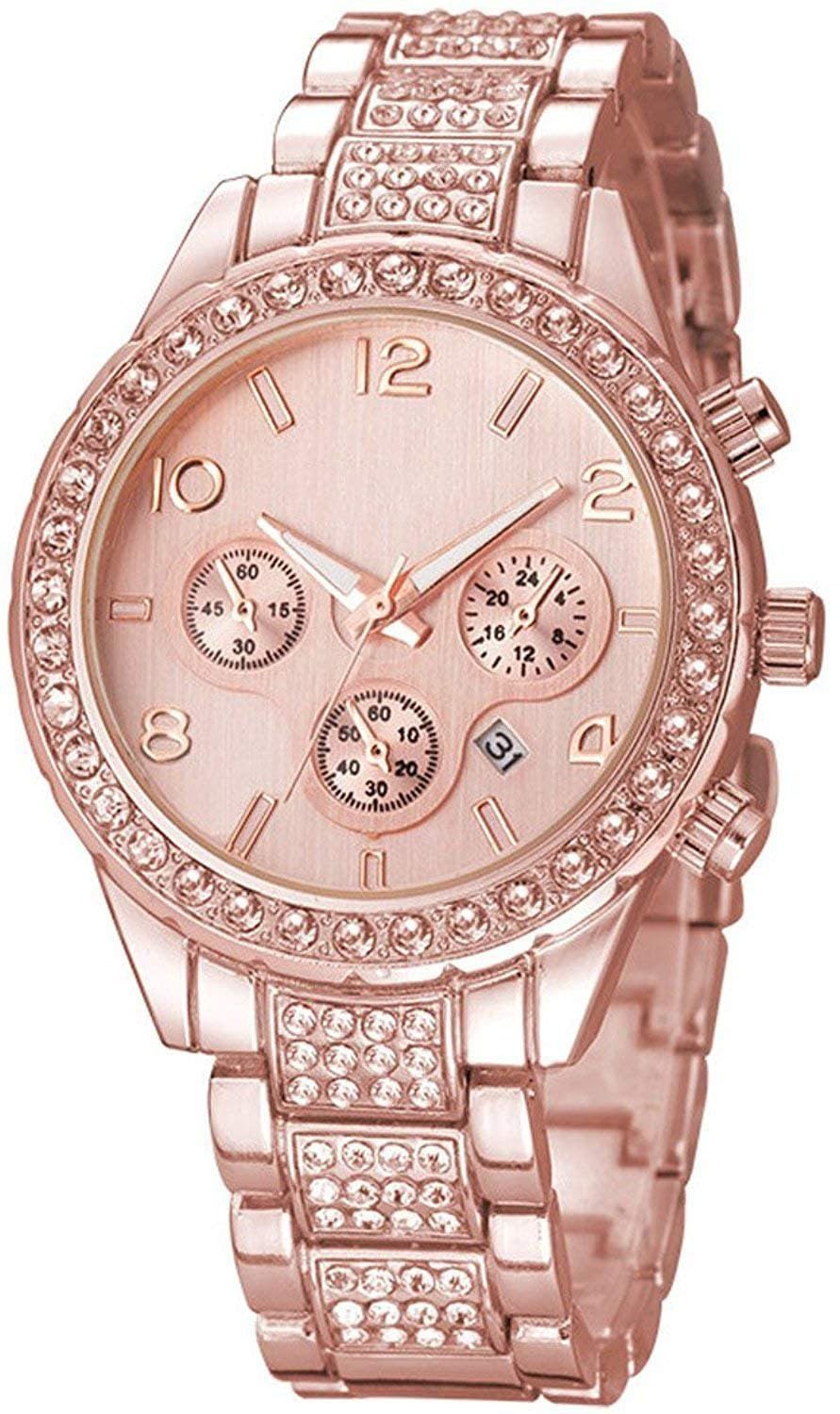 Unisex Diamond Watches Men and Women Fashion Rose Gold Silver Stainless Steel Calendar Quartz Watch, rose gold, 38mm, Chronograph,Quartz Movement (B07FLSXD7N) Amazon Price History, Amazon Price Tracker