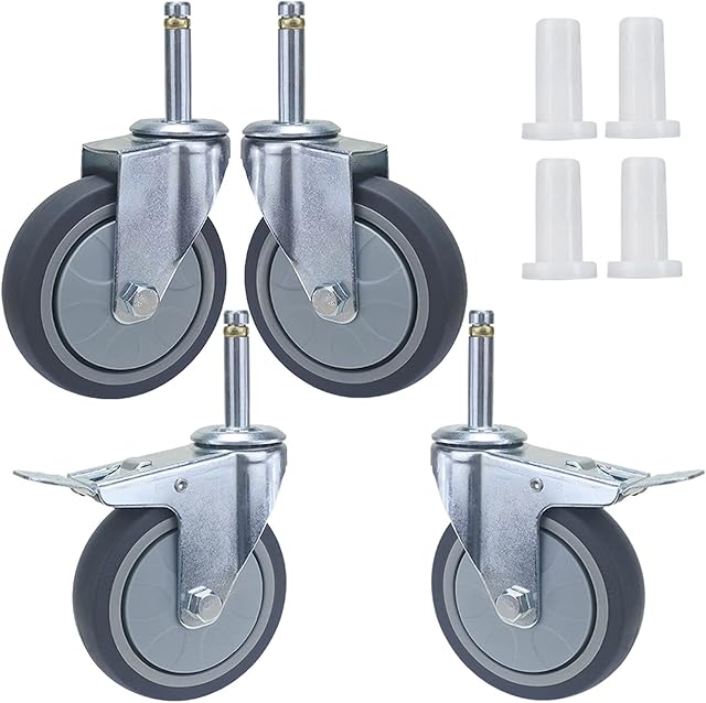 3 Inch 4 Inch Caster Replacement Swivel Stem 7/16-Inch, Dining Cars Caster 2 with Brakes 2 Without Brakes, No Noise Rubber Casters with Sockets,Easy to Install for Mop Buckets, Trolley ( Size : 100mm-