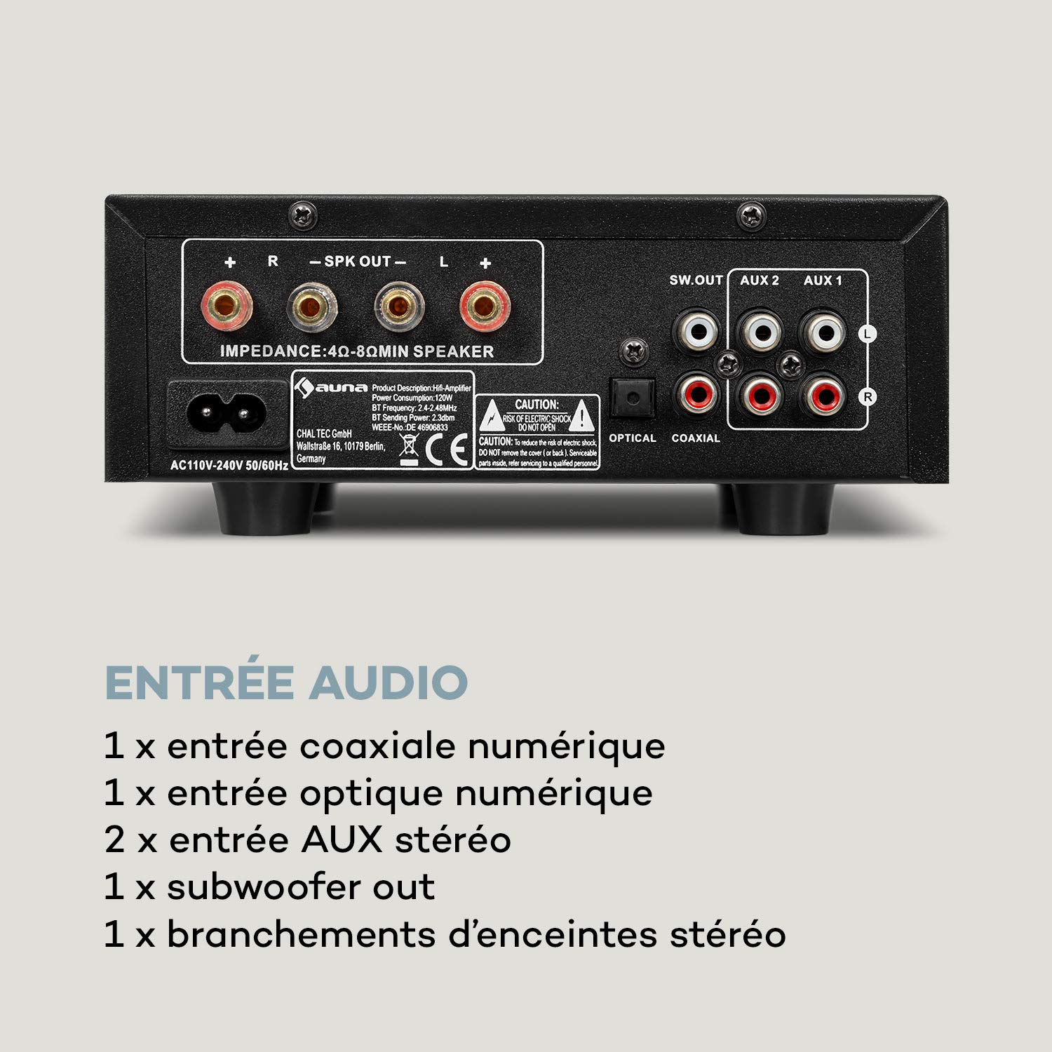 AMP-CD608 DAB amplificateur HiFi stéréo Noir